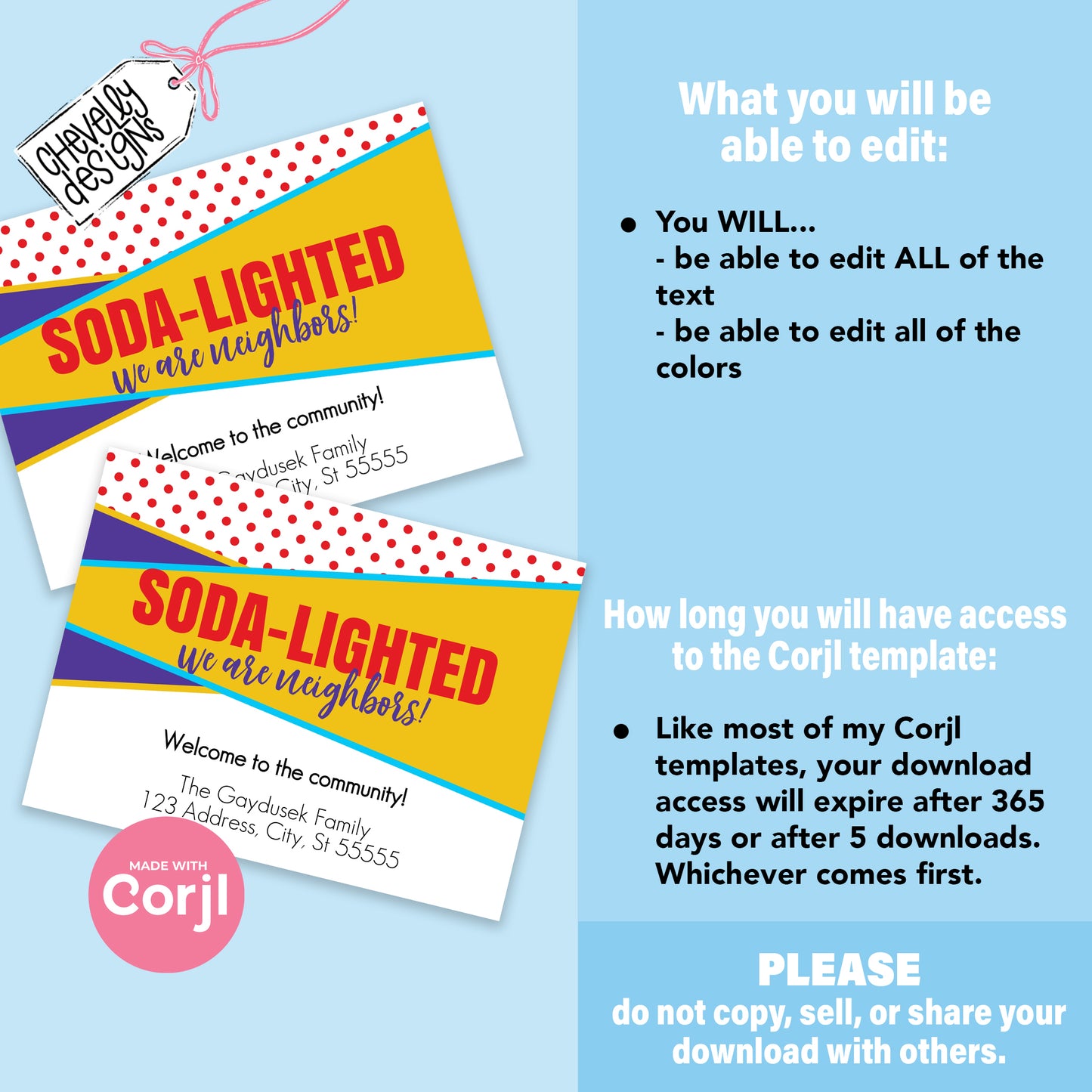 EDITABLE - Soda-Lighted we are neighbors - welcome to the community gift tags - Printable Digital File