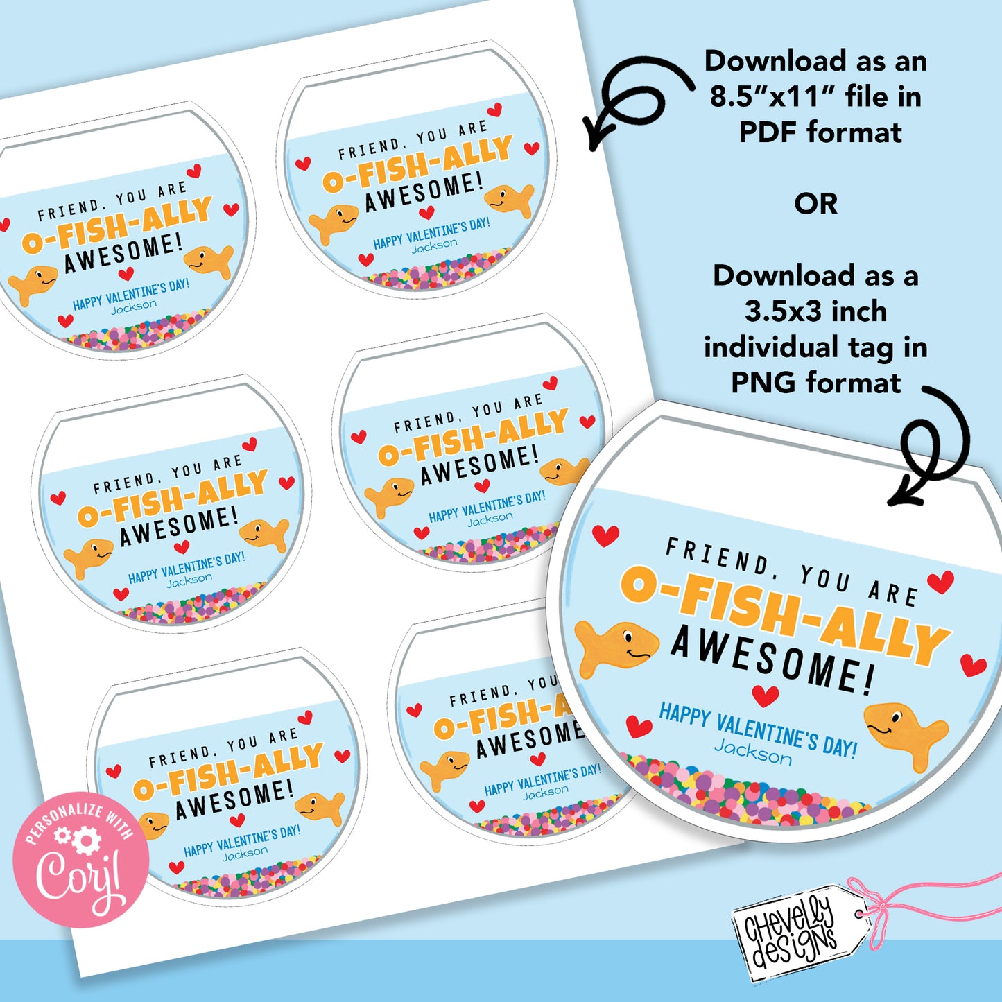 Editable - Printable Fishbowl Valentines - Classmate gifts - Digital File