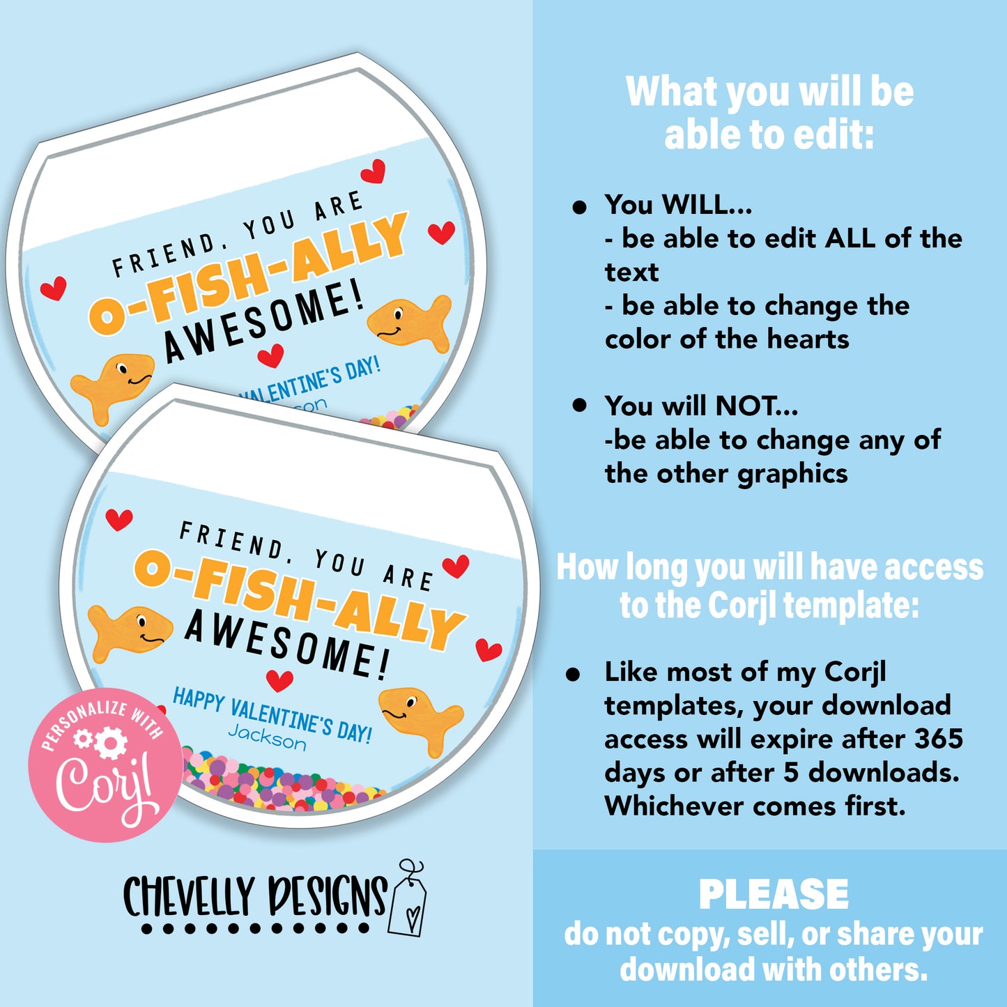 Editable - Printable Fishbowl Valentines - Classmate gifts - Digital File