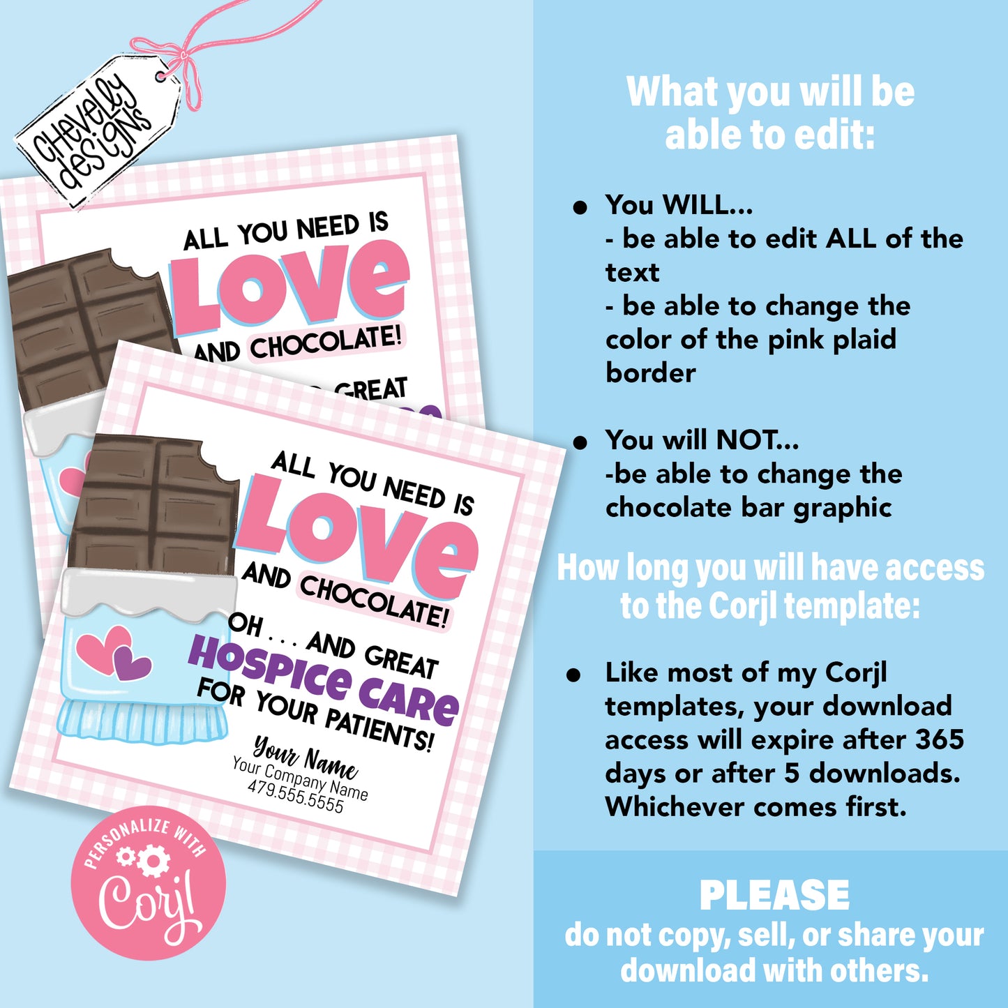 EDITABLE - All you need is love and chocolate - Healthcare Referral Marketing Gift Tag - Printable Digital File