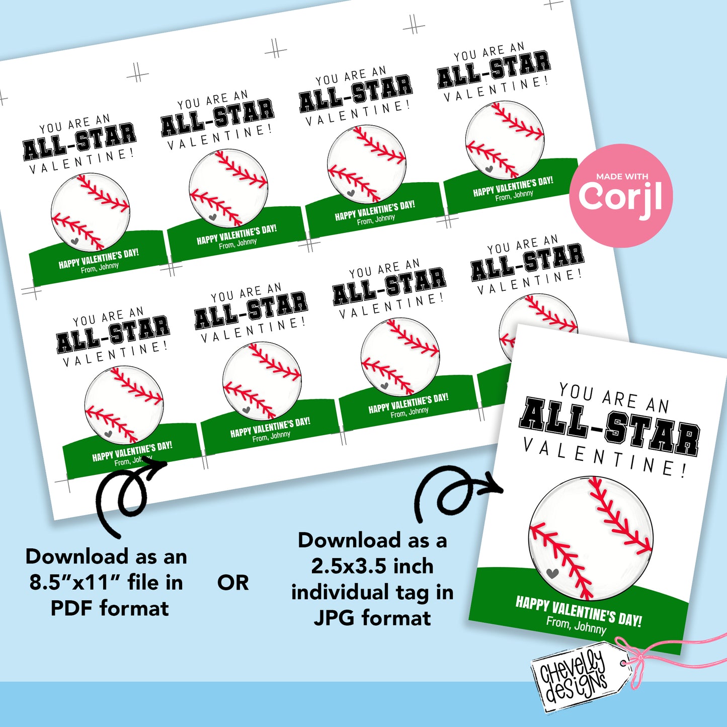 EDITABLE - You are an All Star Valentine - Baseball, Sports, Student Class Party Cards - Printable Digital File