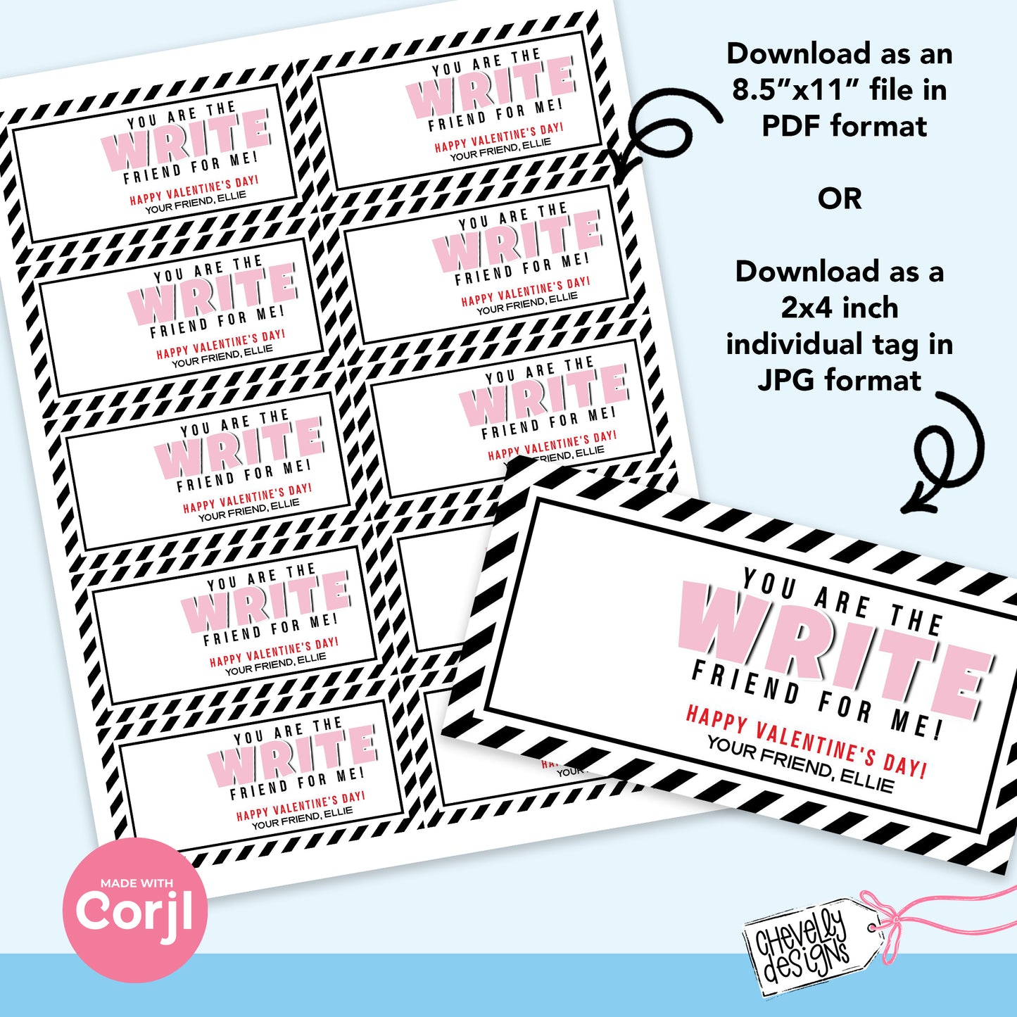 EDITABLE - You are the Write friend for me - Student Valentine Cards - Printable Digital File