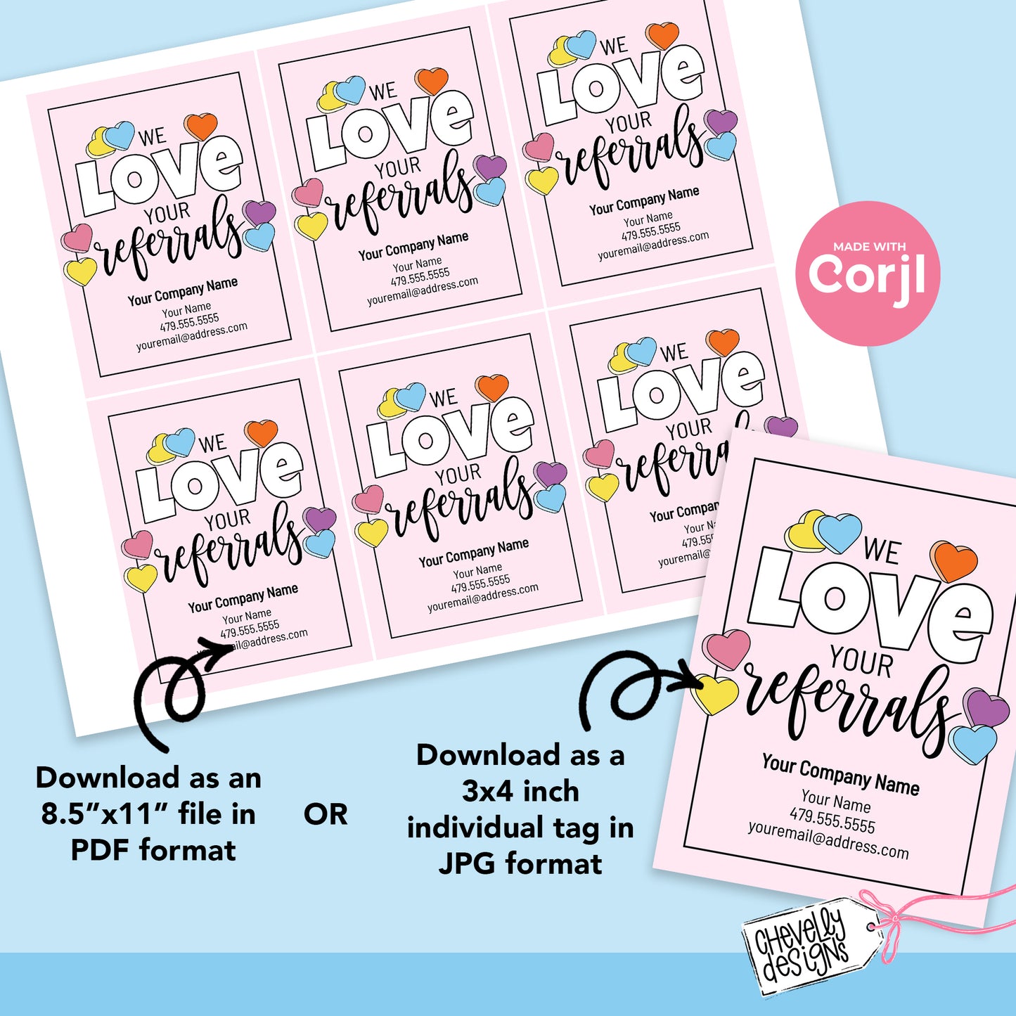 EDITABLE - We Love Your Referrals - Valentine Healthcare Marketing Gift Tag - Printable Digital File