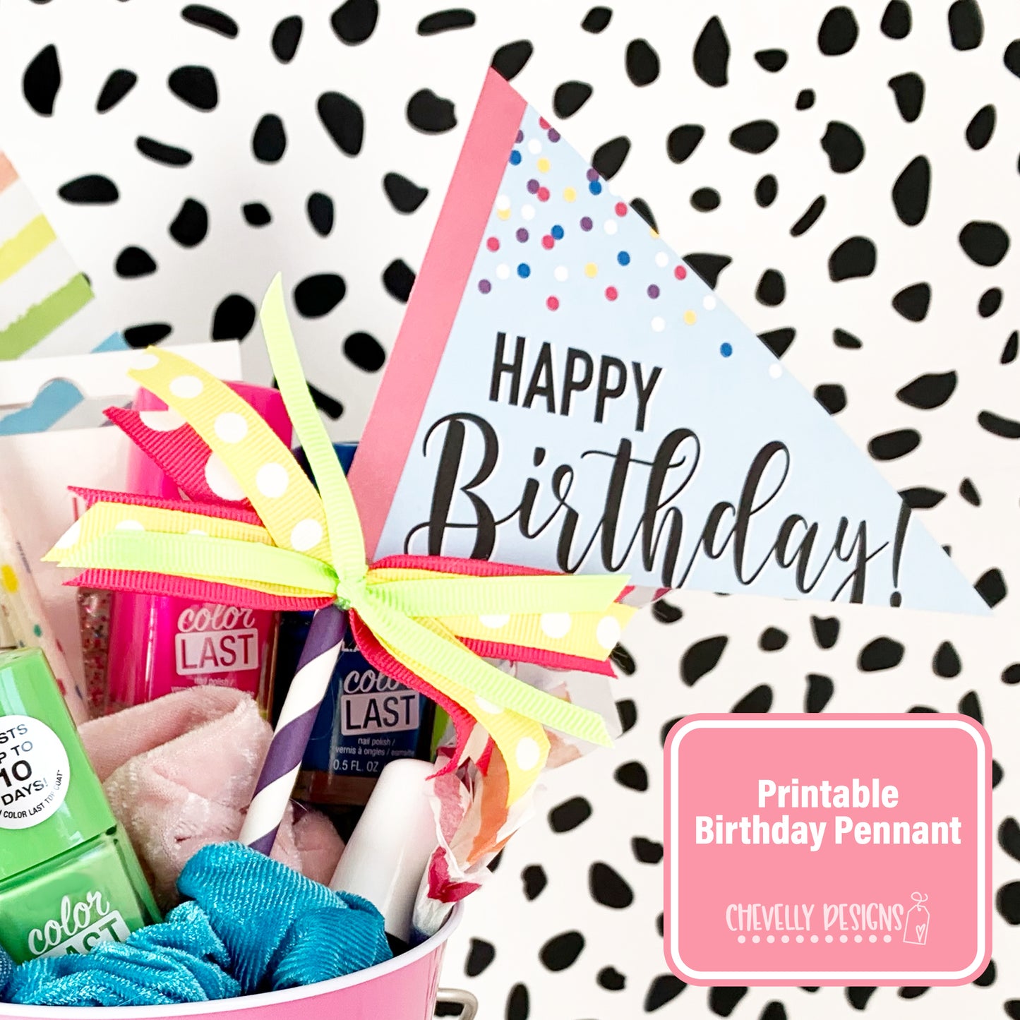 Printable Confetti Happy Birthday Pennant - DIGITAL FILE