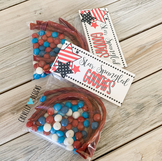 Printable "Star-Spangled Goodies" Treat Bag Topper | Printable - Instant Digital File
