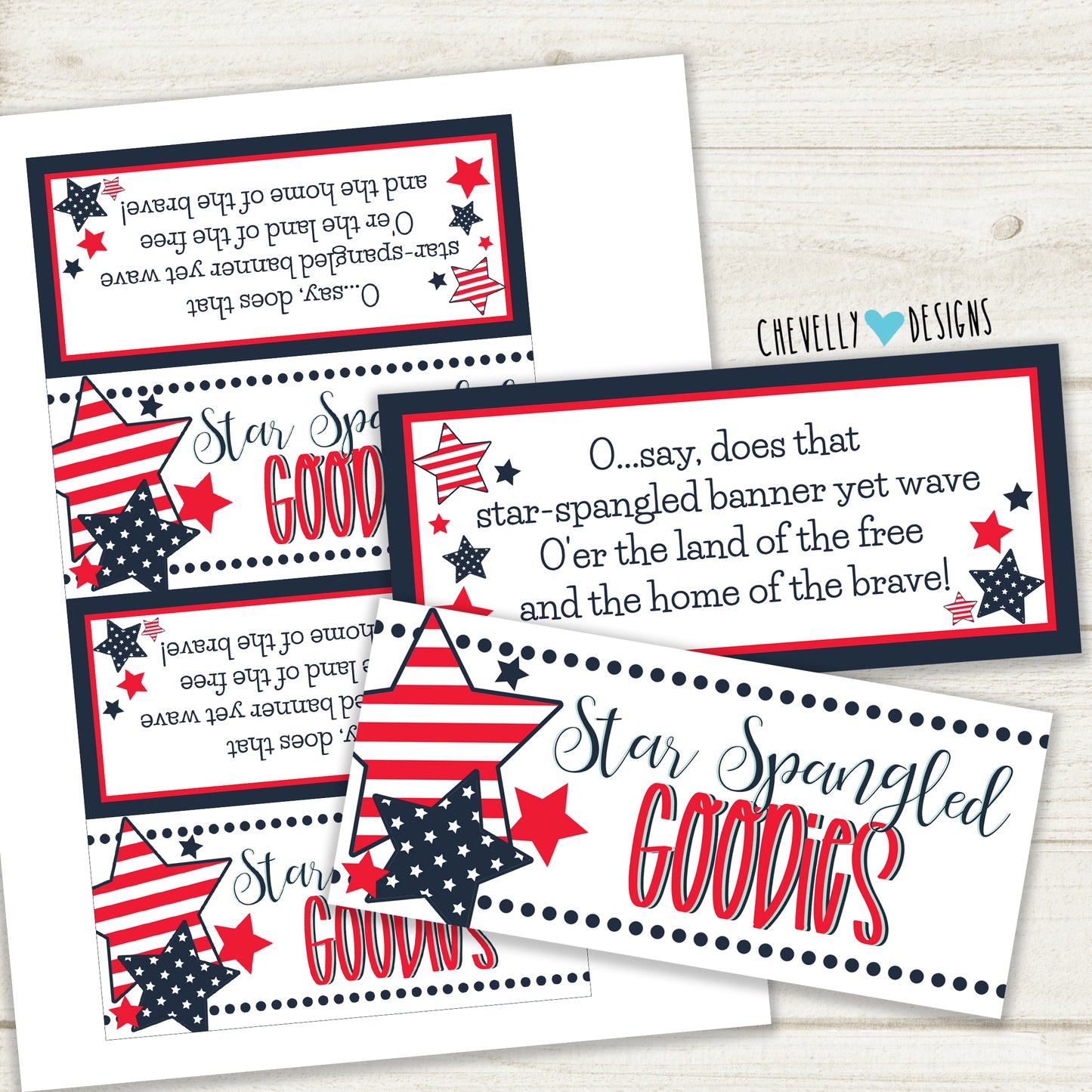 Printable "Star-Spangled Goodies" Treat Bag Topper | Printable - Instant Digital File
