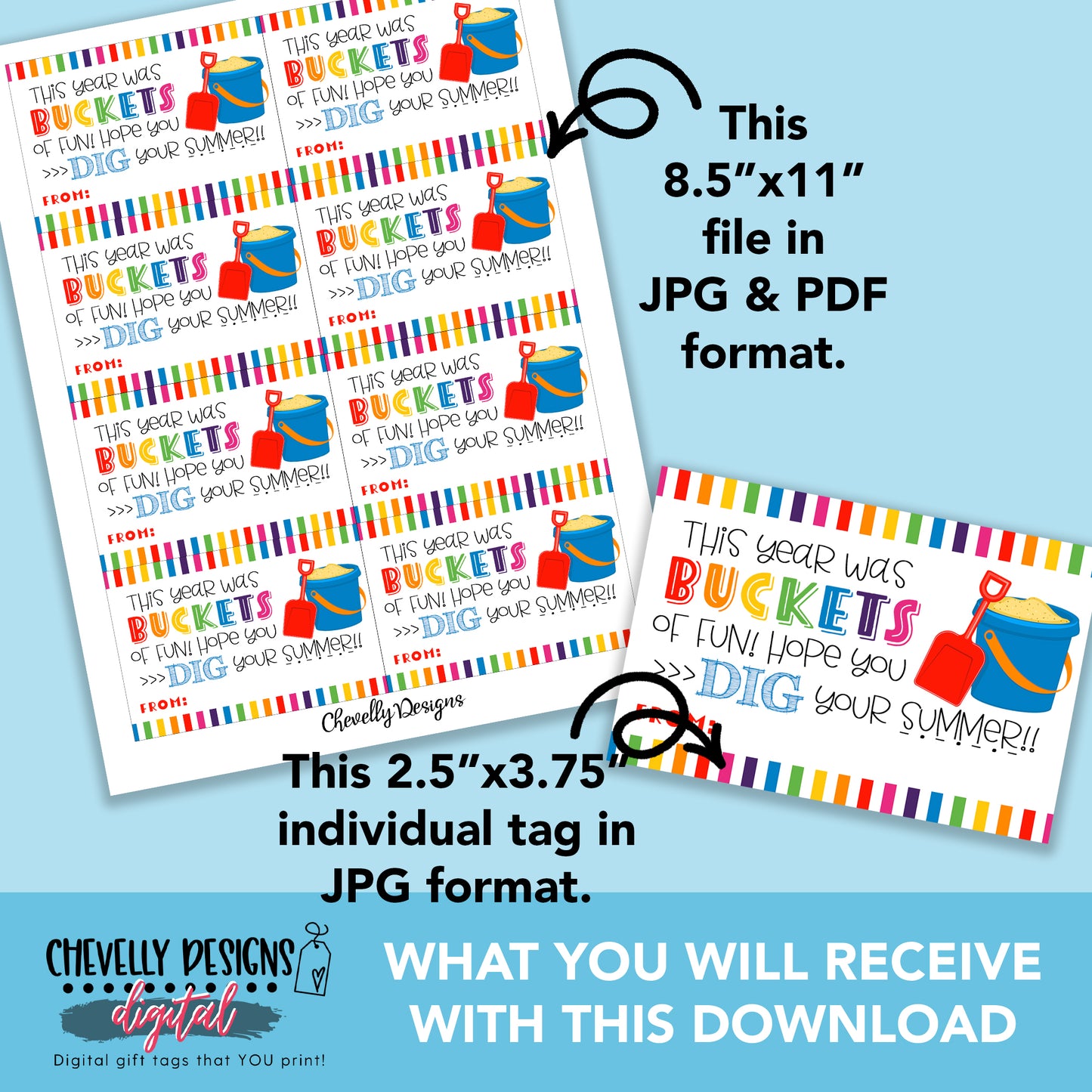 Buckets of Fun Student Gift Tags for the End of the School Year | Printable - Instant Digital Download