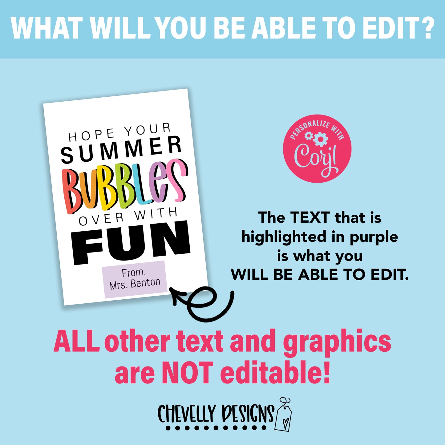 Editable - Hope Your Summer Bubbles Over with Fun - End of School Student Gift Tags - Printable Digital File