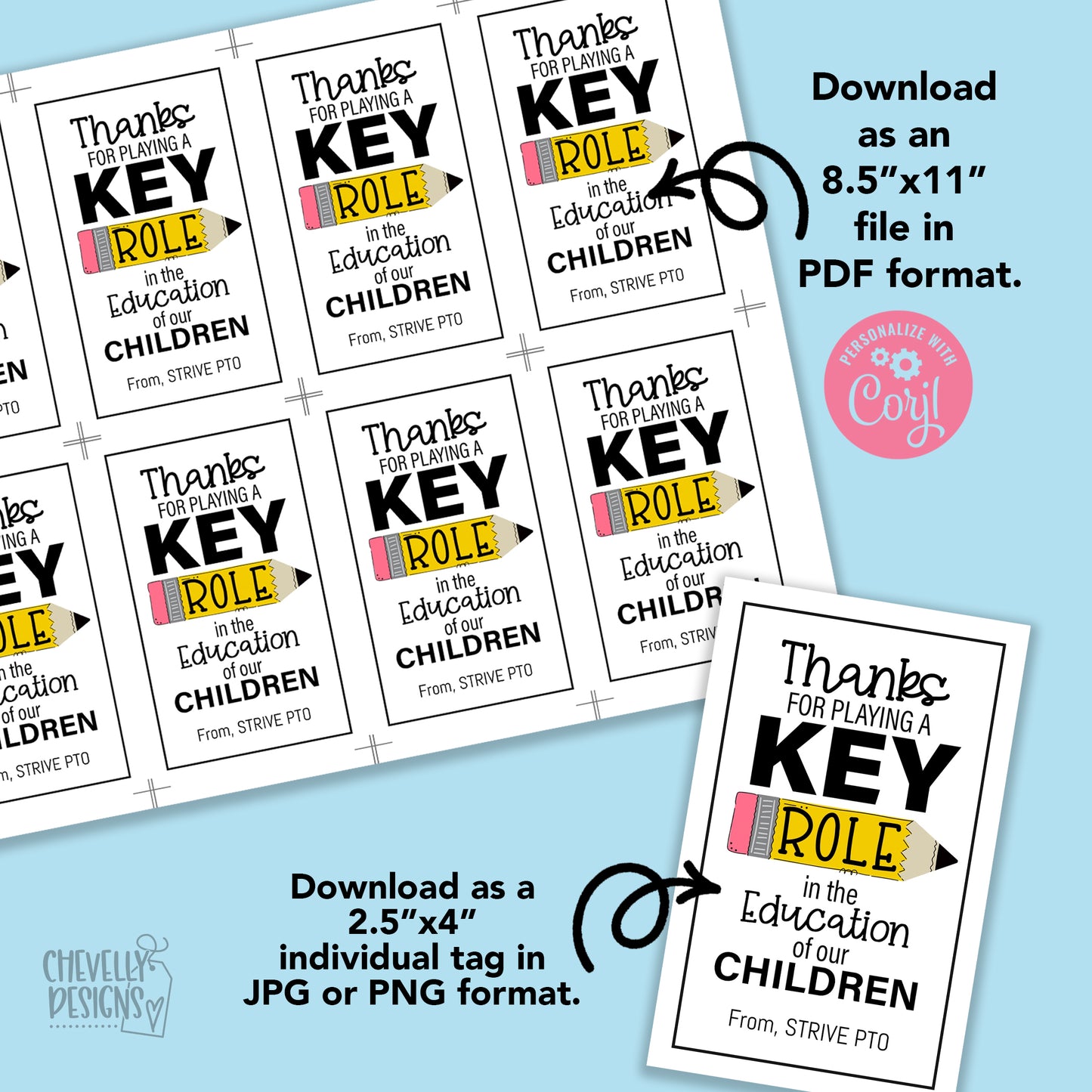 Editable - Key Role in Education - End of School Teacher Appreciation Gift Tags - Printable Digital File