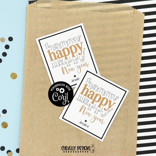 EDITABLE - Happy Happy Happy New Year Gift Tags - Printable Digital File