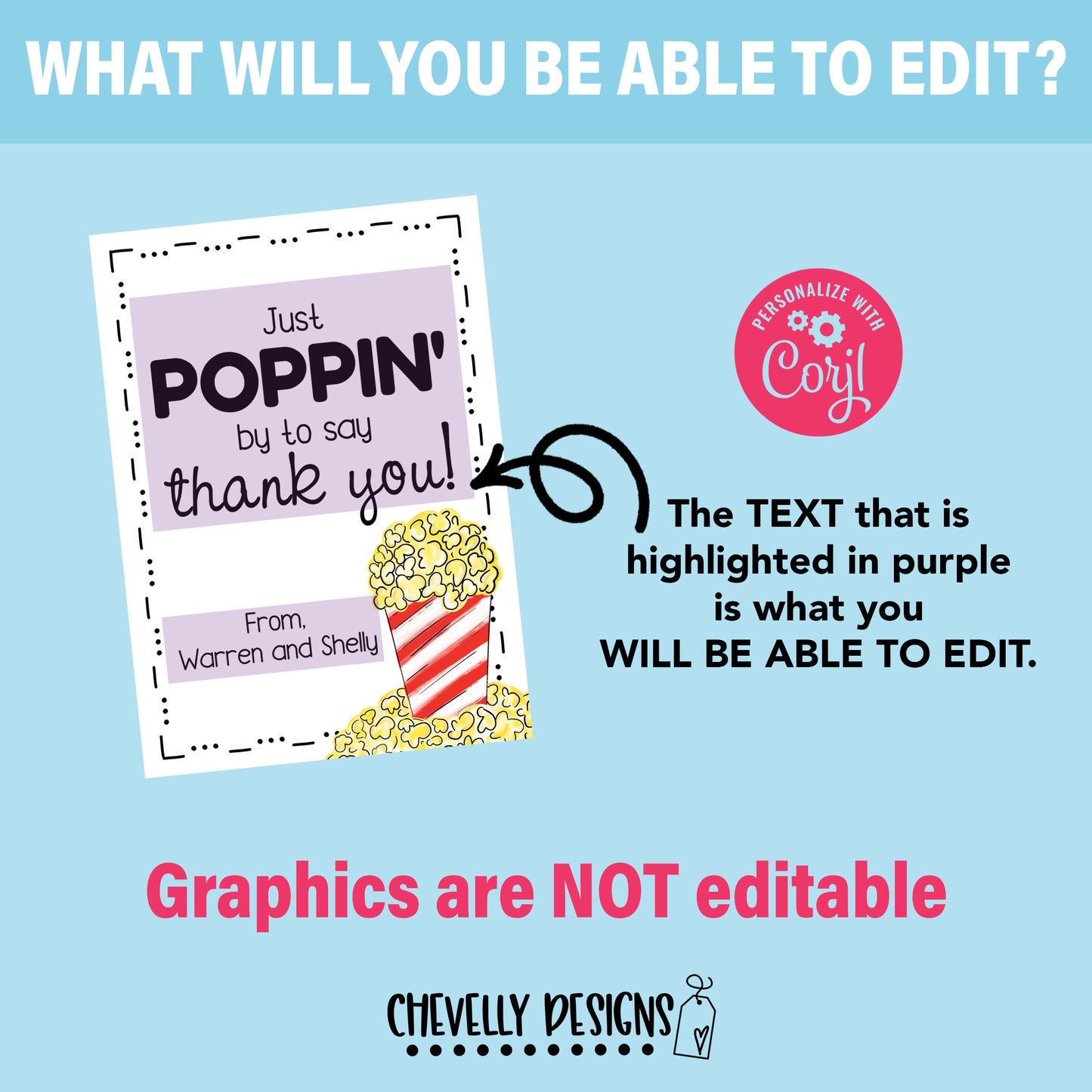 EDITABLE - Just POPPIN by to say Thank You - Popcorn Gift Tags - Printable - digital file - HT008a