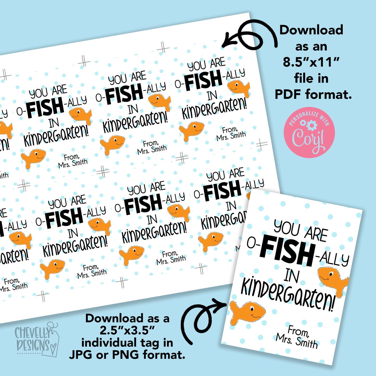Editable - You Are o-FISH-ally in Kindergarten - ocean, fish - Printable Digital File