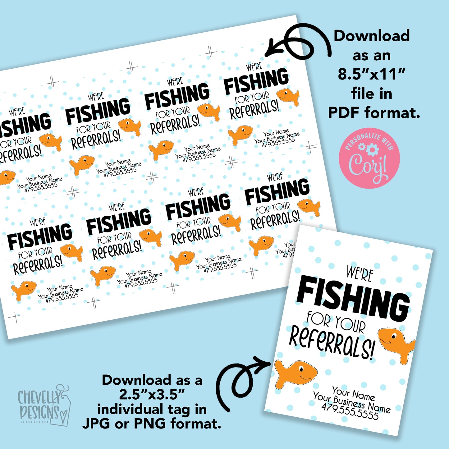Editable - Fishing for Referrals - Business Marketing Gift Tags - Printable - Digital File