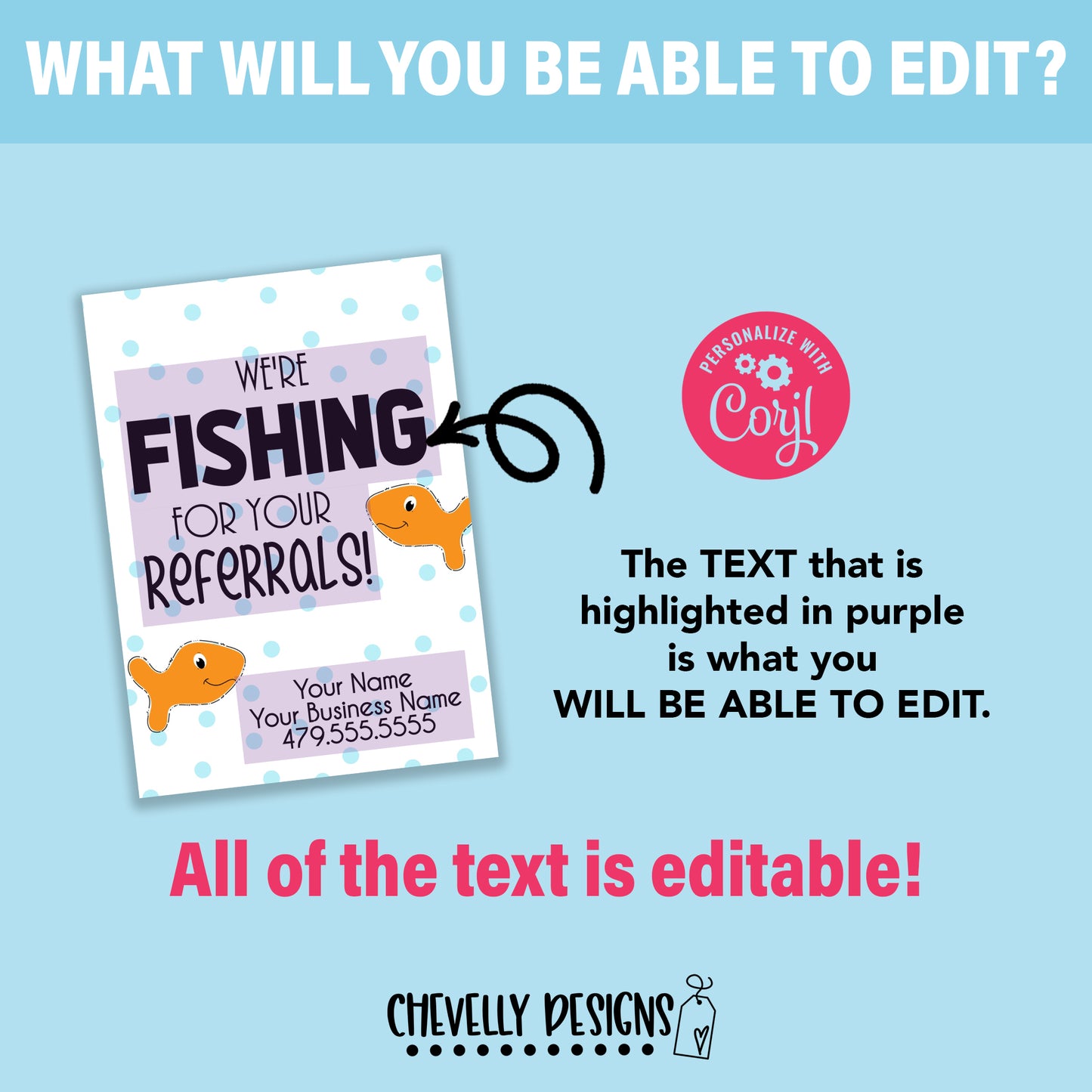 Editable - Fishing for Referrals - Business Marketing Gift Tags - Printable - Digital File