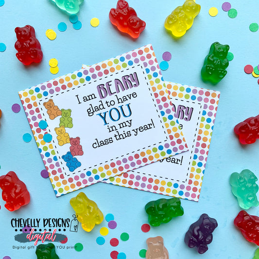 Printable Glad You Are In My Class - Gummy Bear Gift Tags - Digital File