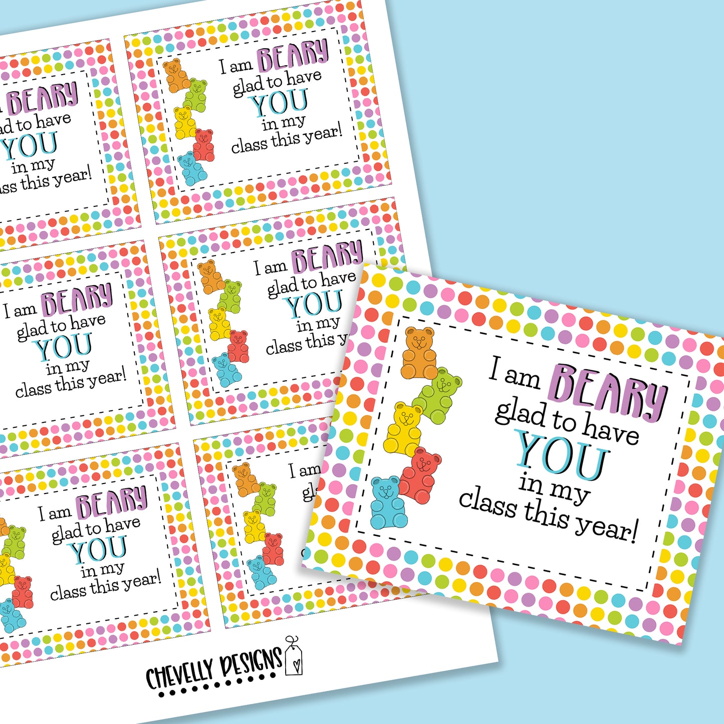 Printable Glad You Are In My Class - Gummy Bear Gift Tags - Digital File