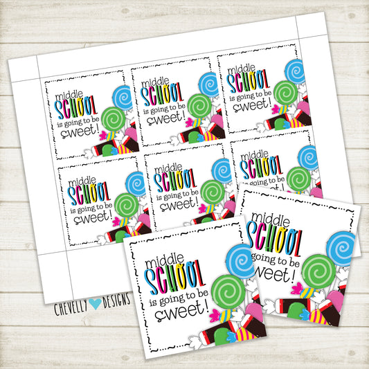 Printable "Middle School is going to be Sweet" Gift Tags - Instant Digital Download