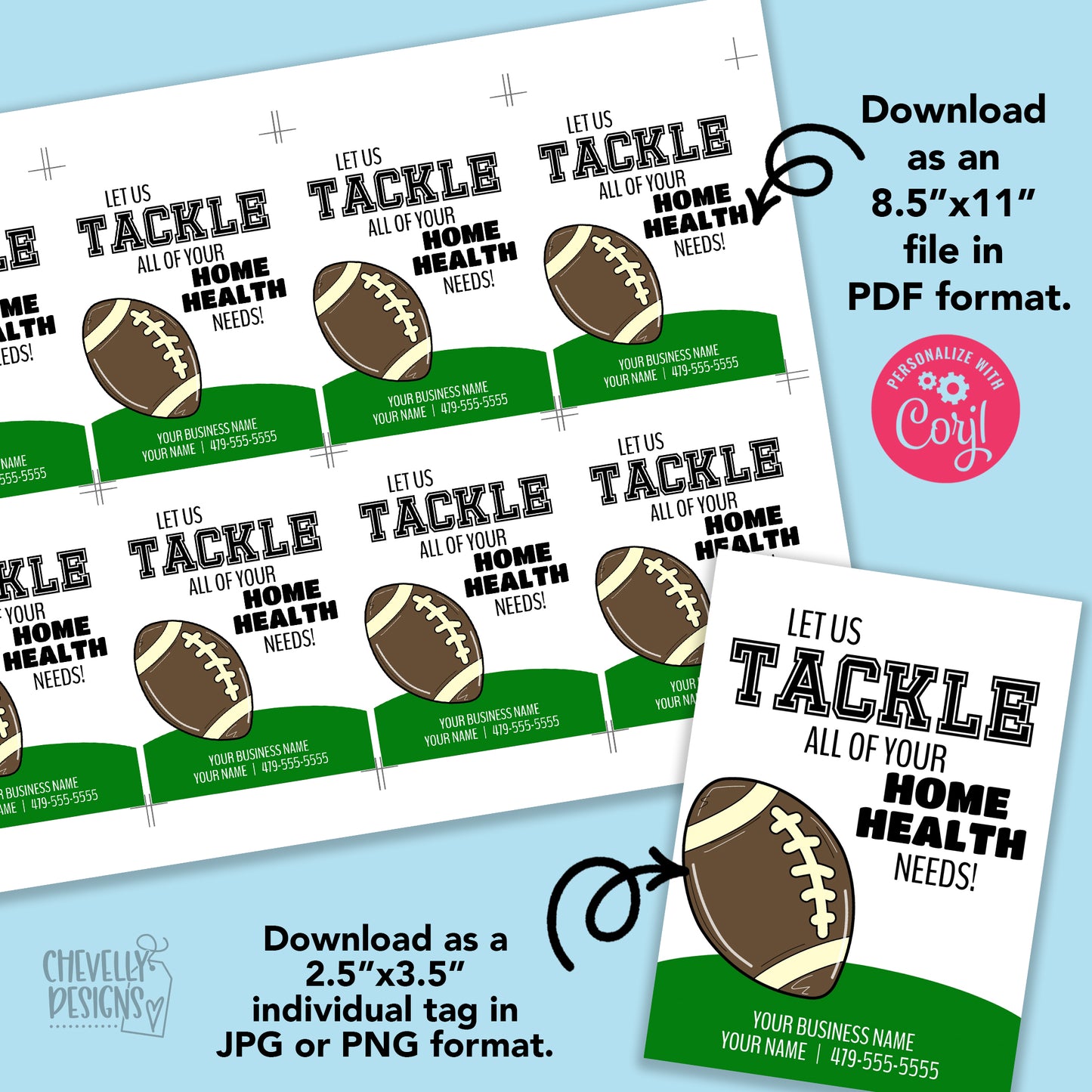 Editable - Let Us Tackle Your Home Health Needs - Printable Football Referral Gift Tags - Digital File