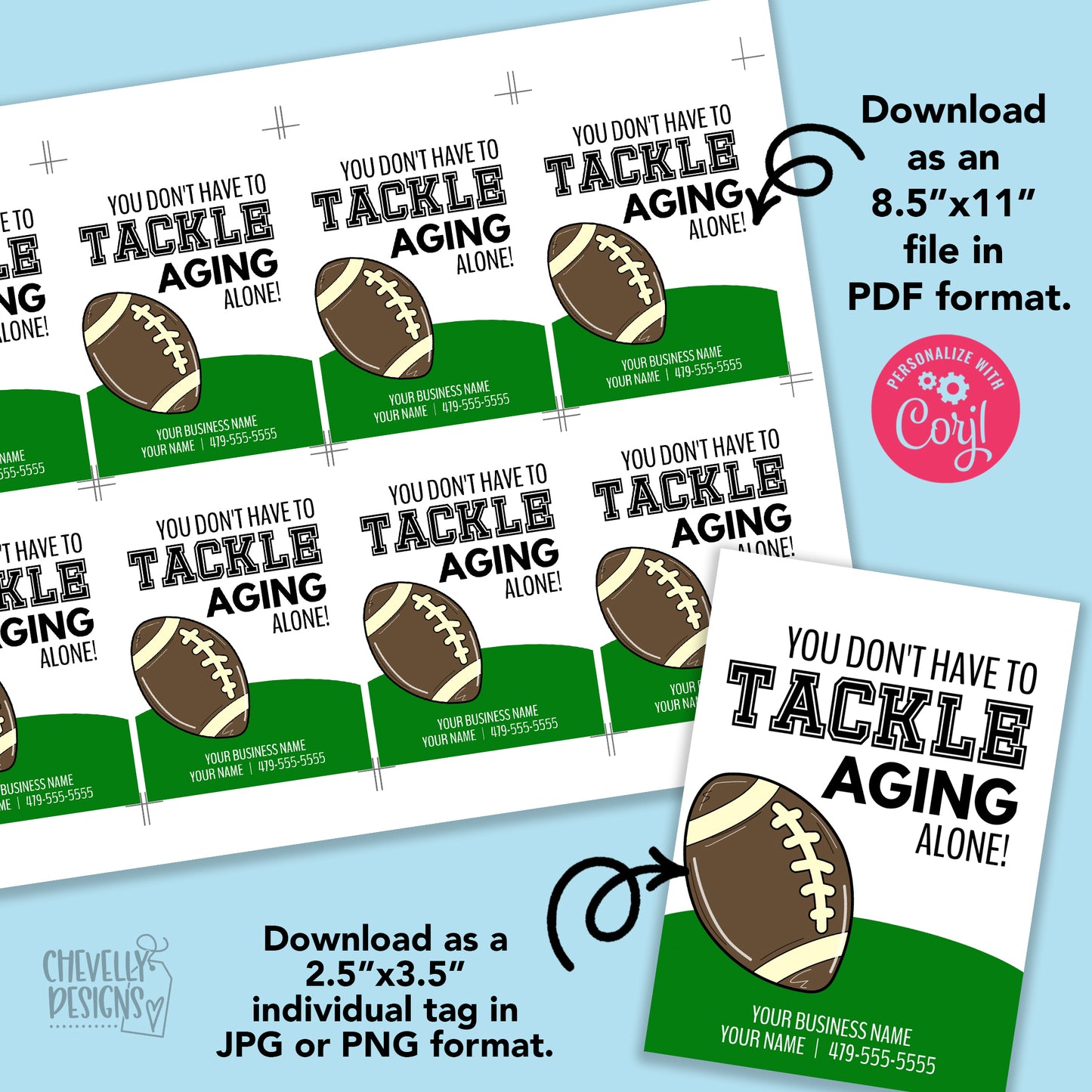 EDITABLE - You Don't Have To Tackle Aging Alone - Printable Football Referral Gift Tags - Digital File