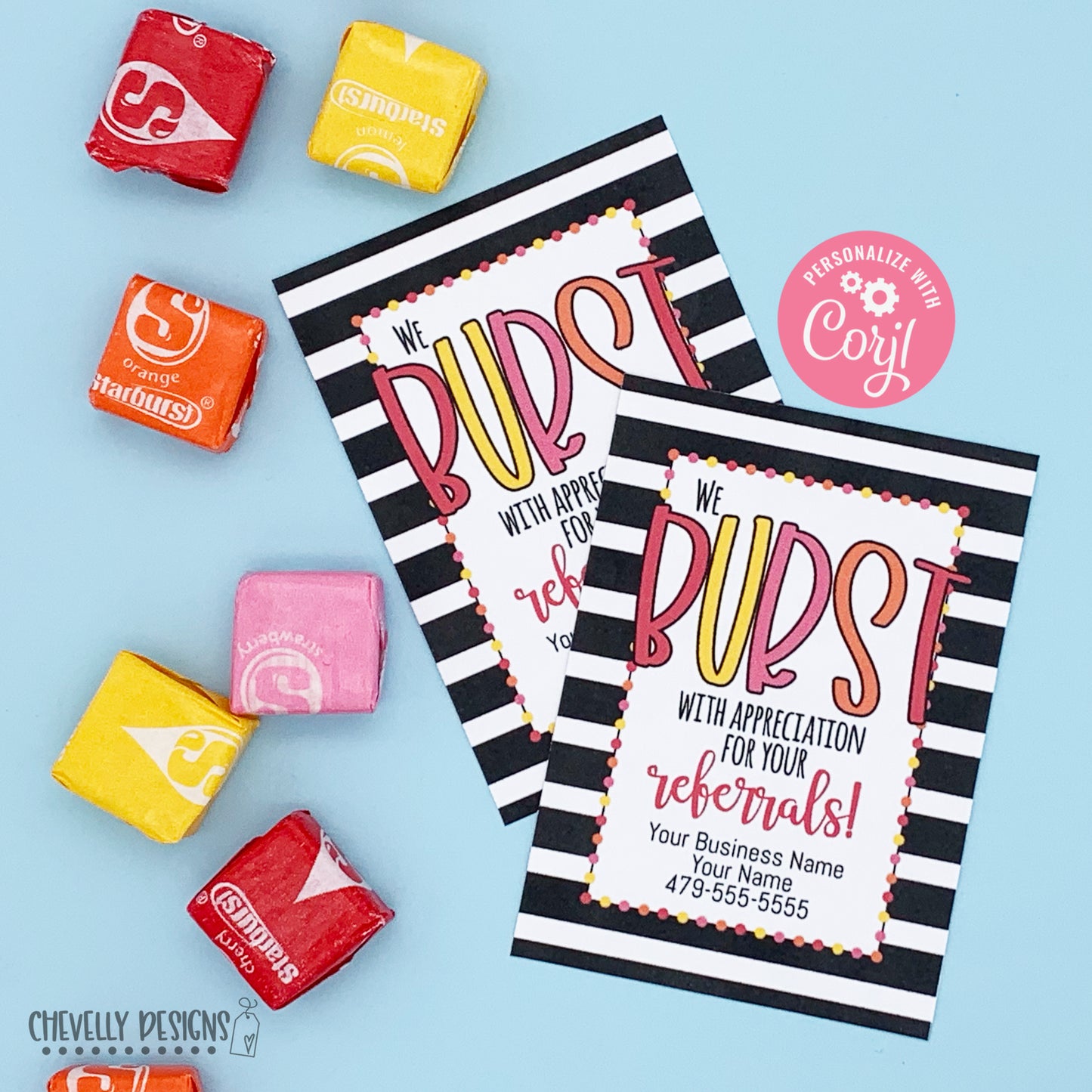 Editable - Bursting with Appreciation - Starburst Referral Business Marketing Tags - Printable Digital File