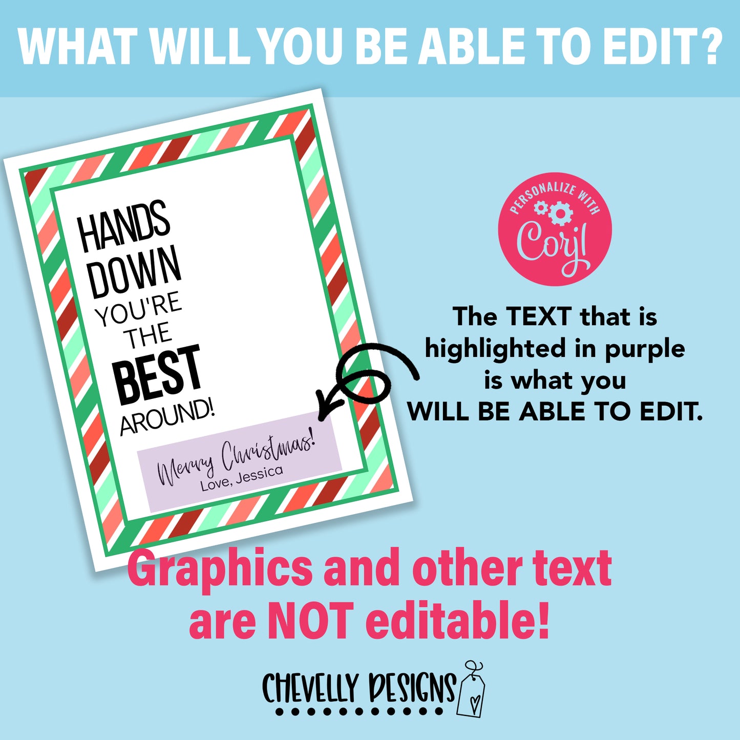Editable Digital File - Hands Down You're the Best Around! - Hand Sanitizer Christmas Gift Tags