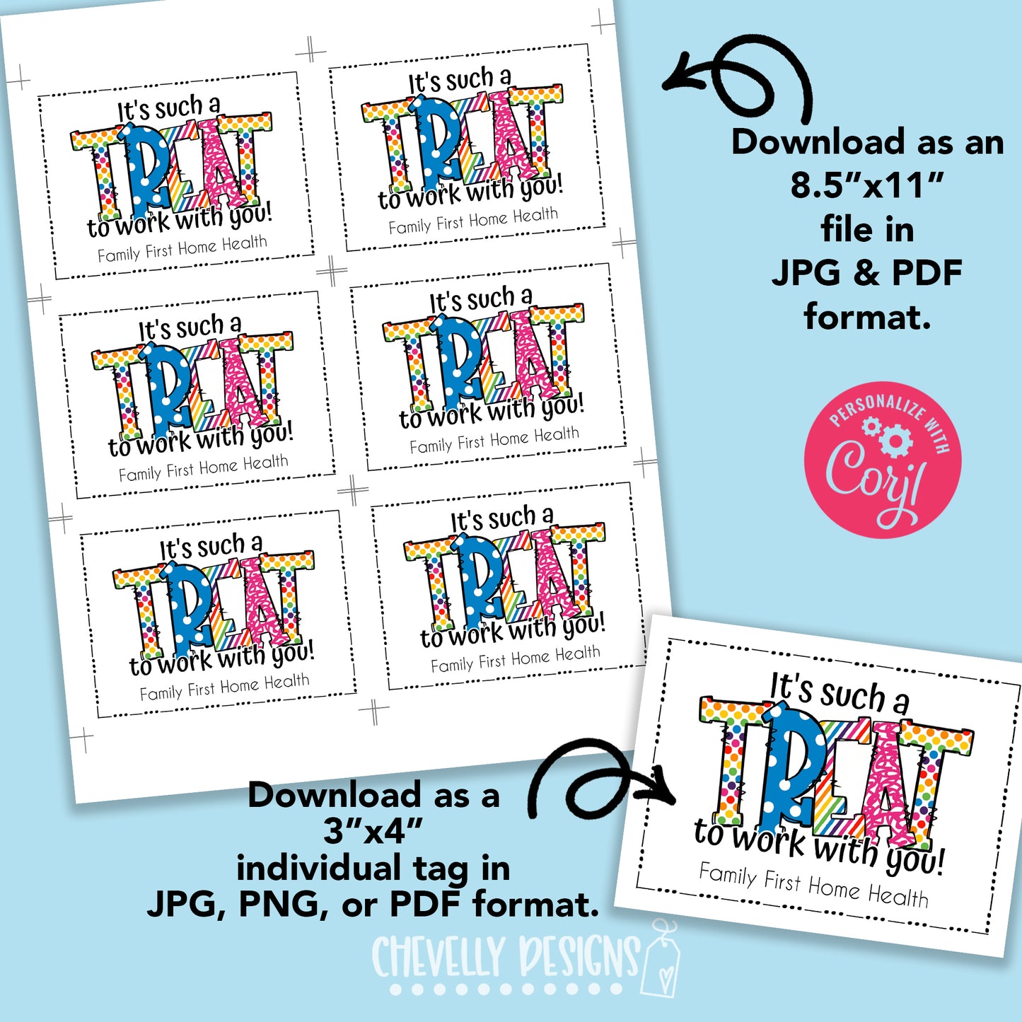 Editable - It's such a Treat to Work with You - Staff or Client Appreciation Gift Tags - Printable Digital File