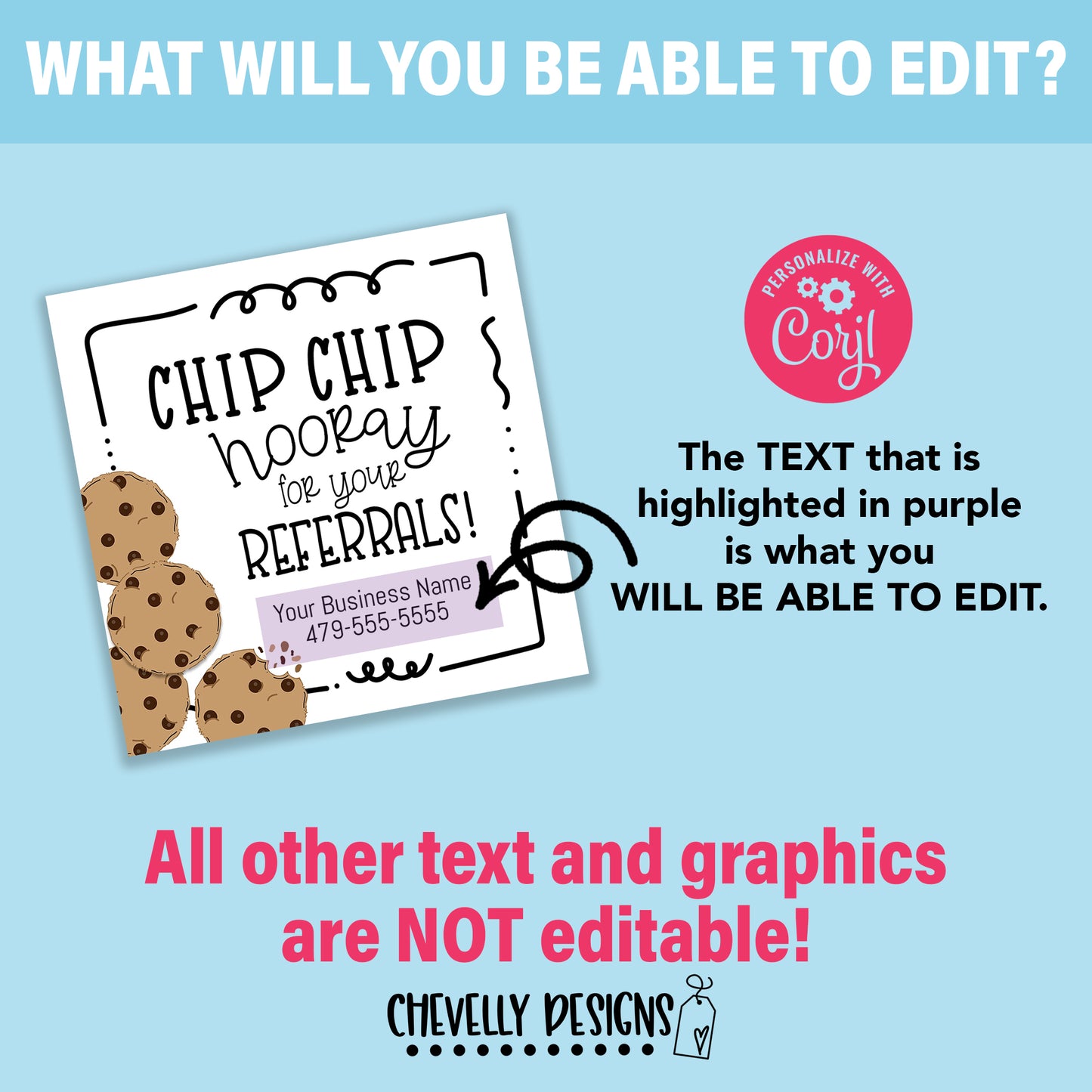 Editable - Chocolate Chip Cookie Gift Tags for Business Referrals - Printable Digital File