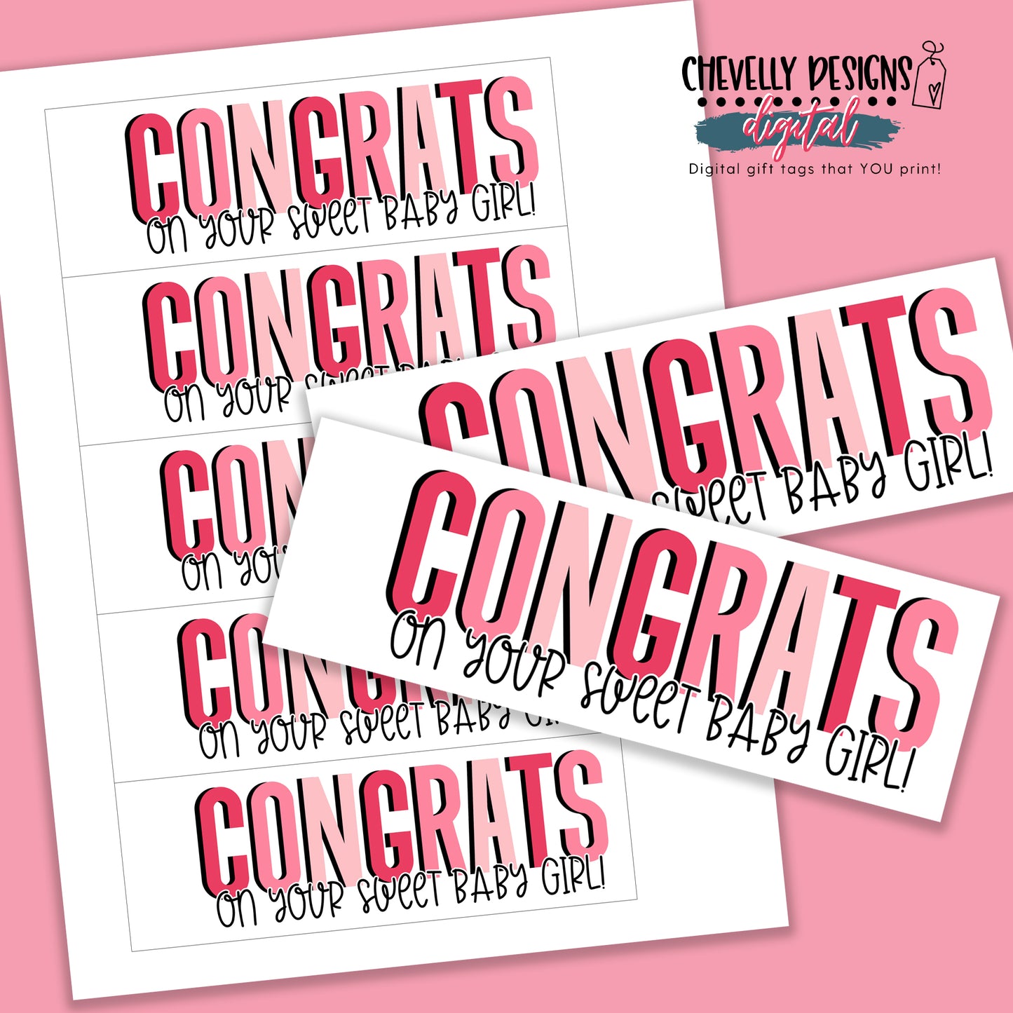 Printable - Congrats Baby Girl Shower Gift Tags - Instant Digital Download