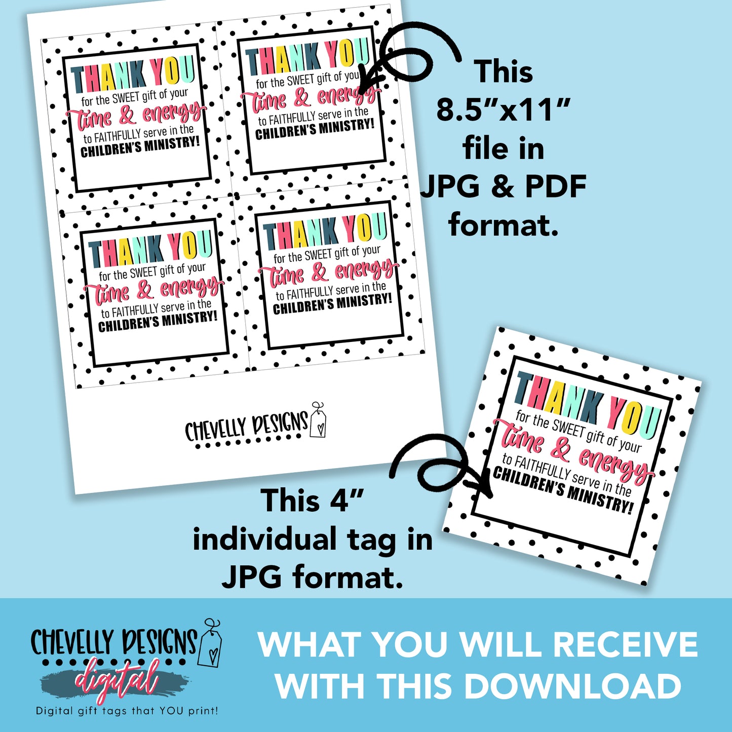Printable Children's Ministry Appreciation Gift Tags, INSTANT DIGITAL DOWNLOAD