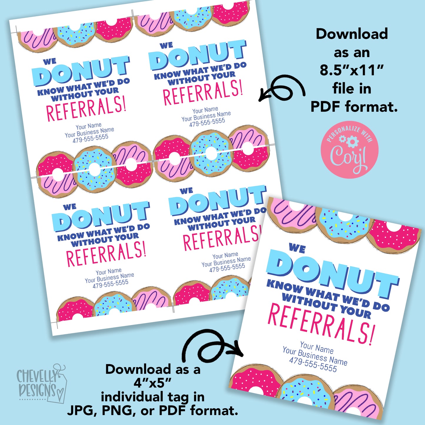 Editable - Donut Referral Gift Tags for Business Marketing - Printable Digital File