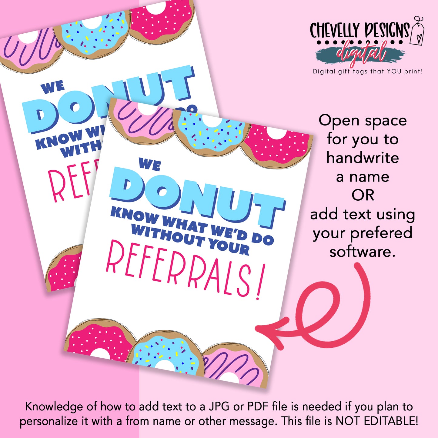 Printable Donut Referral Gift Tags for Business - INSTANT DOWNLOAD Digital Files