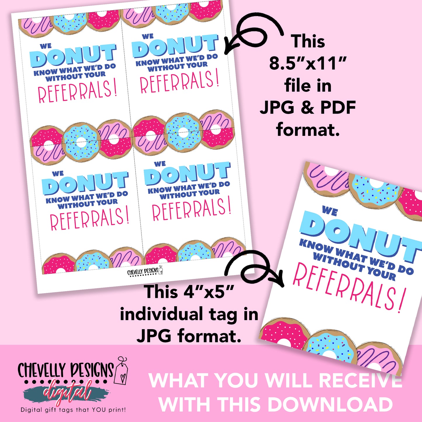 Printable Donut Referral Gift Tags for Business - INSTANT DOWNLOAD Digital Files