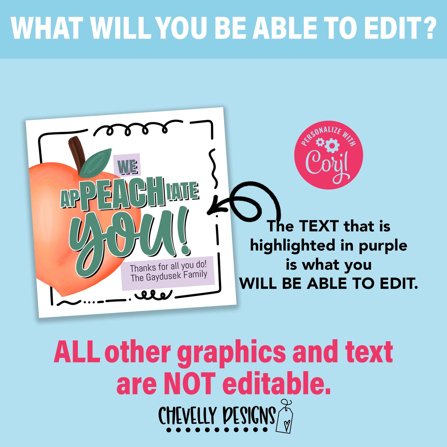 EDITABLE - We a-PEACH-iate You - Printable Appreciation Gift Tags - Digital File
