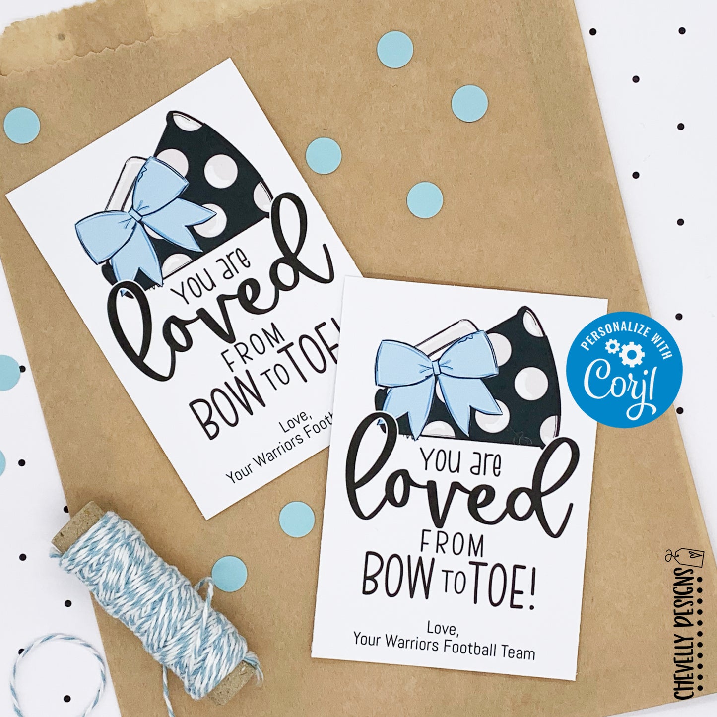 EDITABLE - Gift Tags for Cheerleaders - Light Blue and Black Cheer Bow Megaphone - Printable Digital File