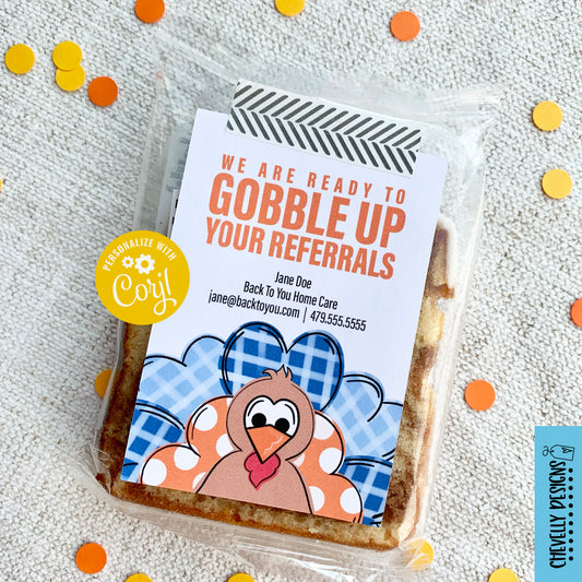 EDITABLE - Gobble Up Your Referrals - Thanksgiving Marketing Gift Tags - Printable Digital File