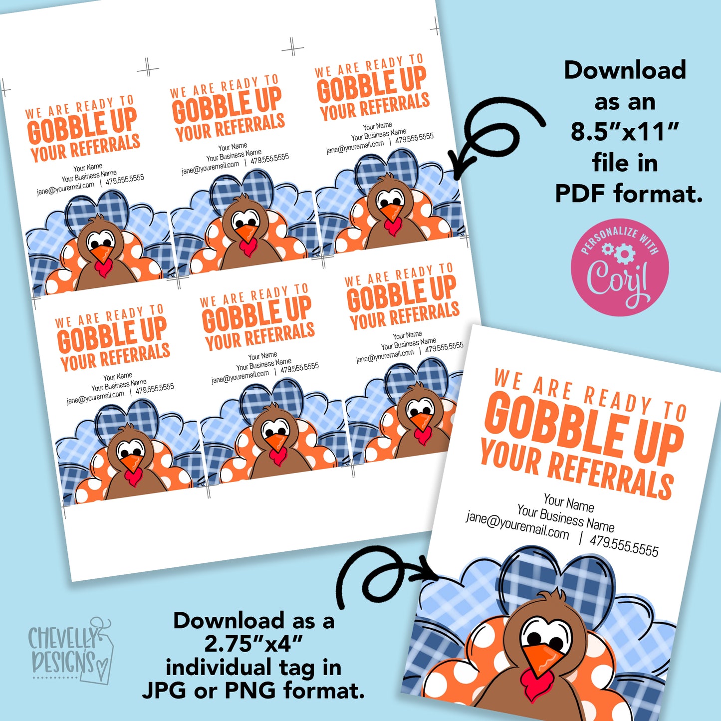 EDITABLE - Gobble Up Your Referrals - Thanksgiving Marketing Gift Tags - Printable Digital File