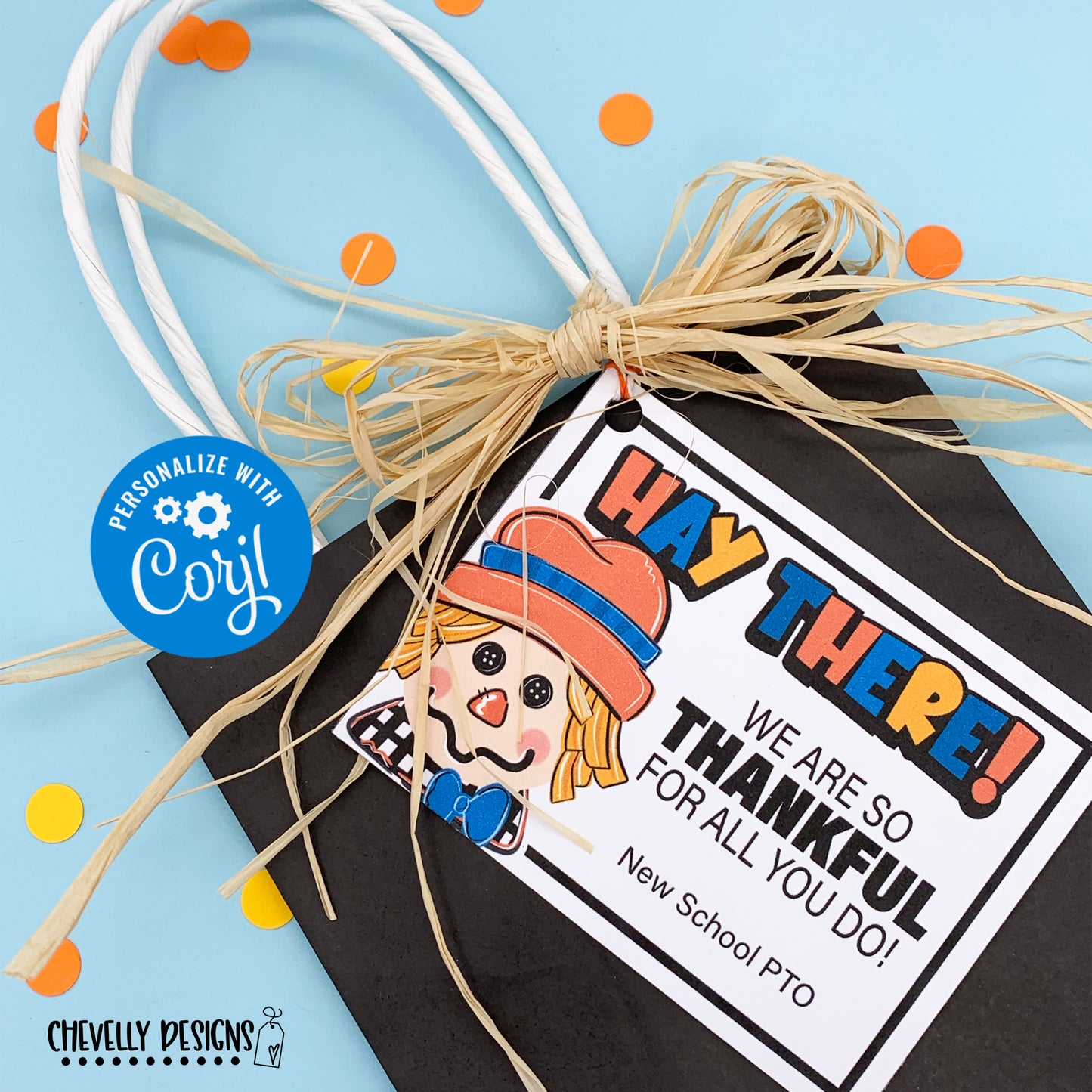 Editable Digital File - Personalized - Scarecrow Thankful for You Gift Tags - Printable