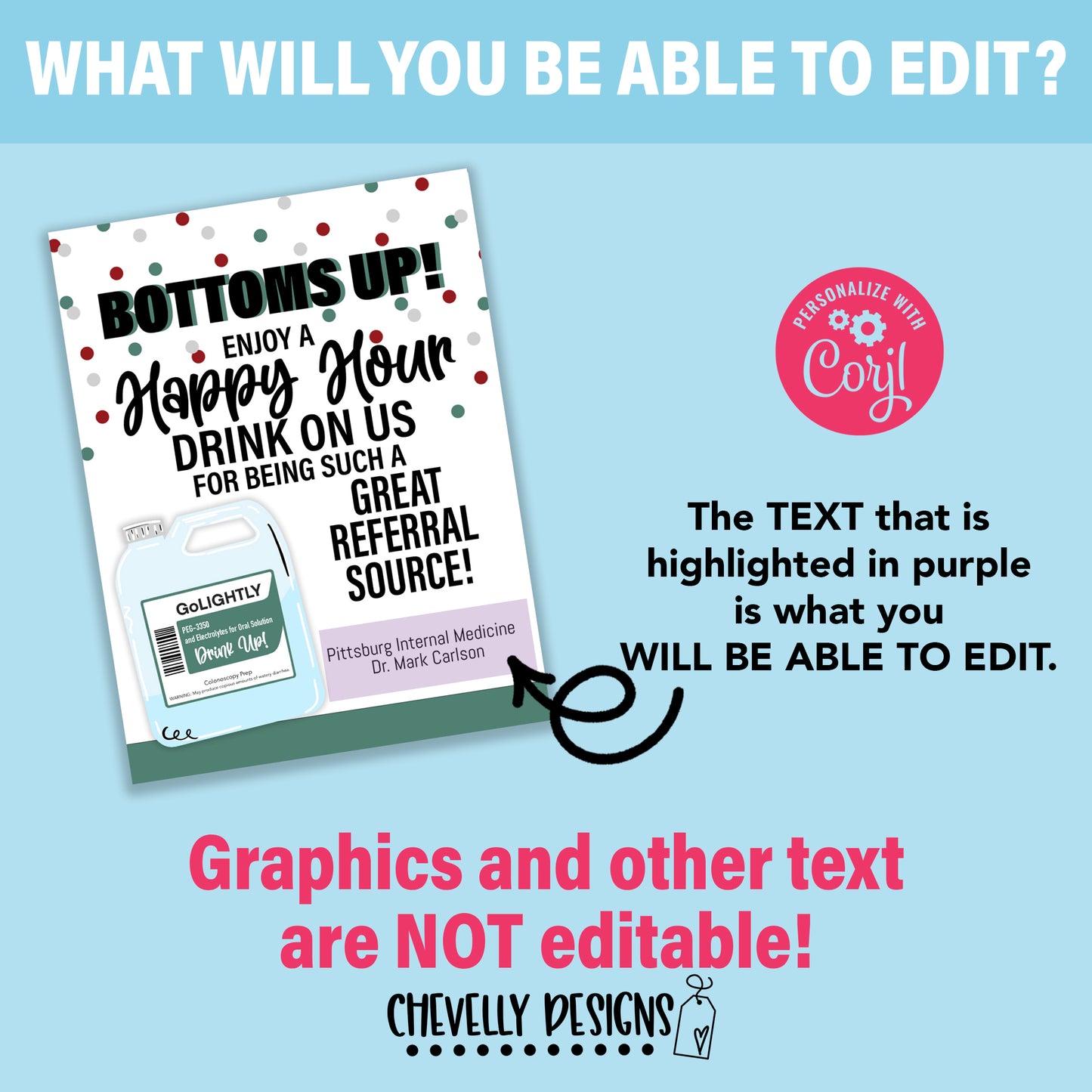 Editable - Bottoms Up - Internal Medicine - Colonoscopy Provider Referral Gift Tags - Printable Digital File