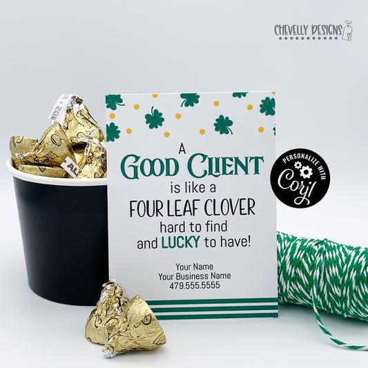 Editable - Four Leaf Clover - Client Appreciation Gift Tags - Printable Digital File