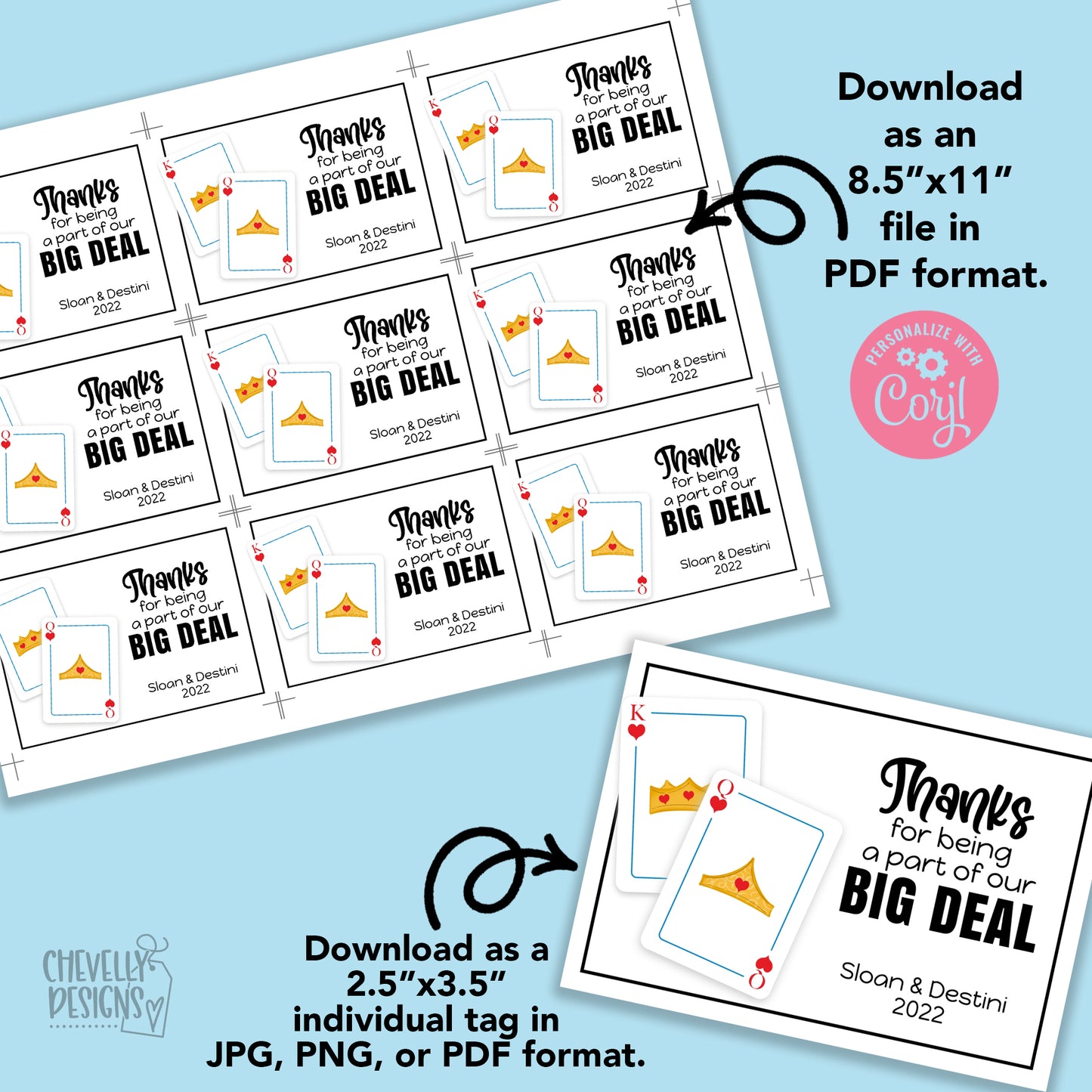 Editable - Thanks for Being a Part of our Big Deal - Printable Playing Cards Gift Tags - Digital File