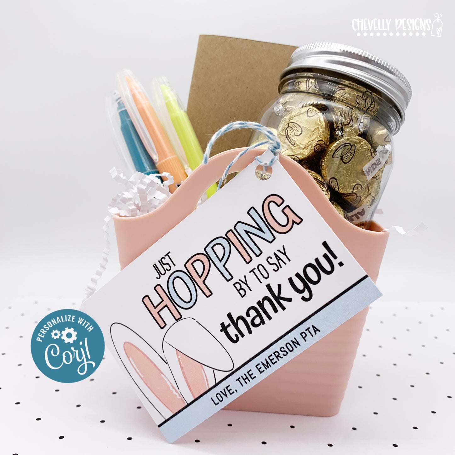 Editable - Just Hopping By To Say Thank You - Easter Bunny Appreciation Gift Tags - Printable Digital File