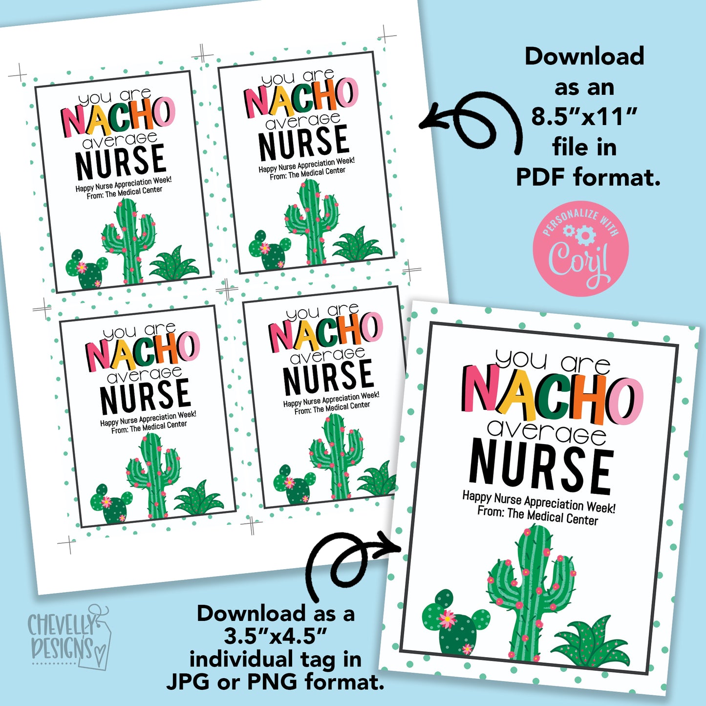 Editable - Nacho Average Nurse - Appreciation Gift Tags - Printable Digital File