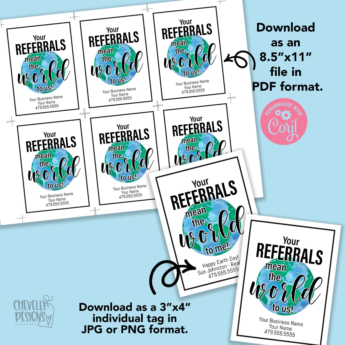 Editable - Your Referrals Mean The World To Us - Earth Gift Tags - Printable Digital File