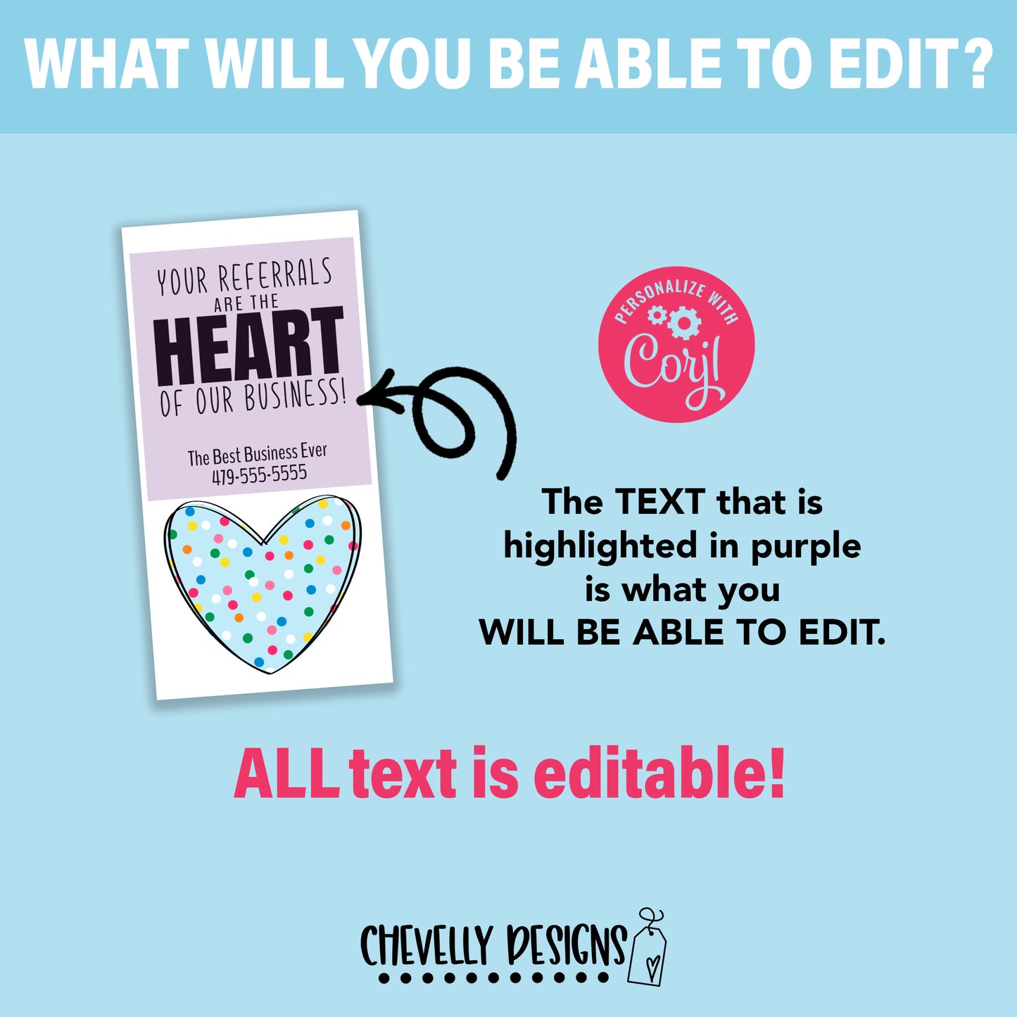 Editable - Polka Dot Heart of our Business Referral Gift Tags - Printable Digital File