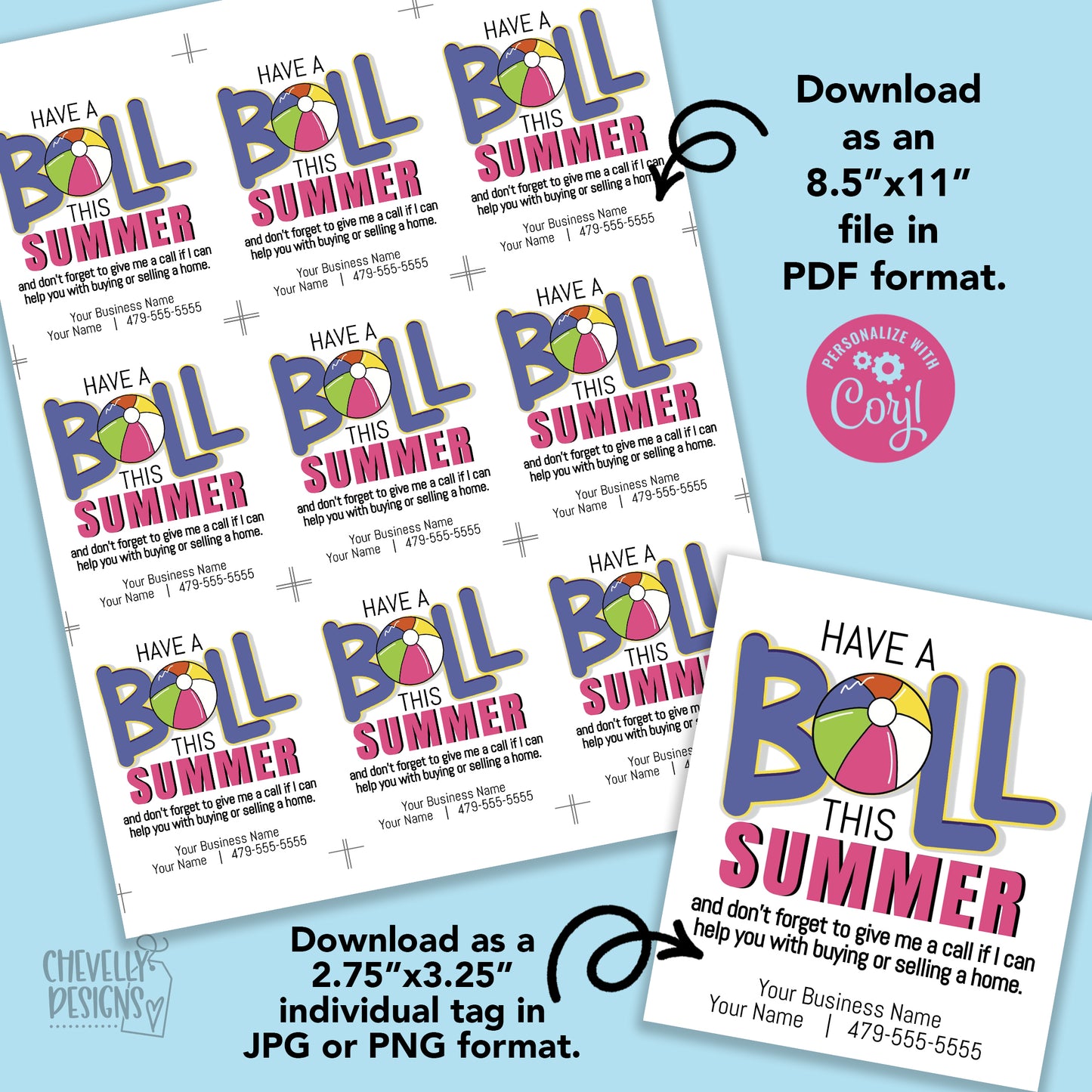 Editable - Have a Ball this Summer - Business Referrals Gift Tags - Printable Digital File