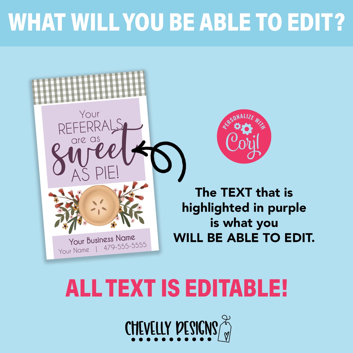 EDITABLE - Your Referrals are as Sweet as Pie - Business Gift Tags - Printable Digital File