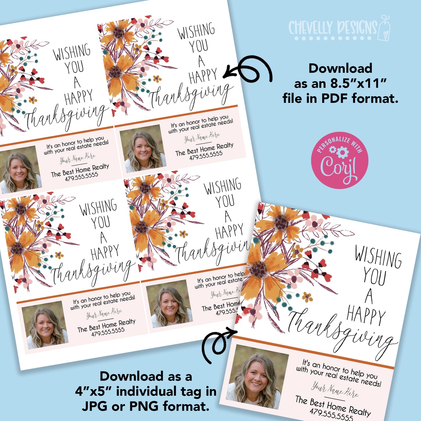 EDITABLE - Wishing You a Happy Thanksgiving - Business Referral Gift Tags - Printable Digital File