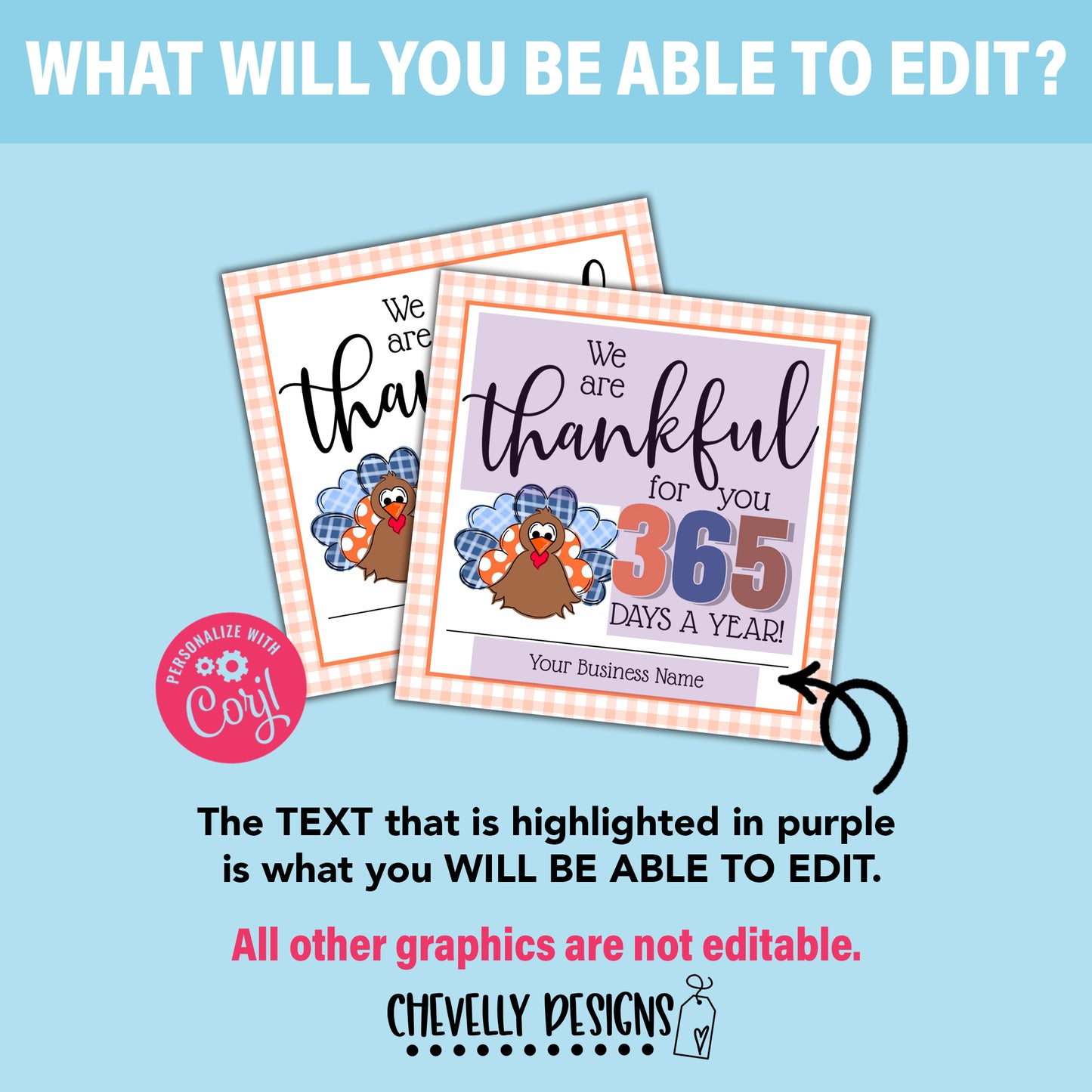 EDITABLE - Thankful for You 365 Days a Year - Thanksgiving Gift Tags for Calendars - Printable Digital File