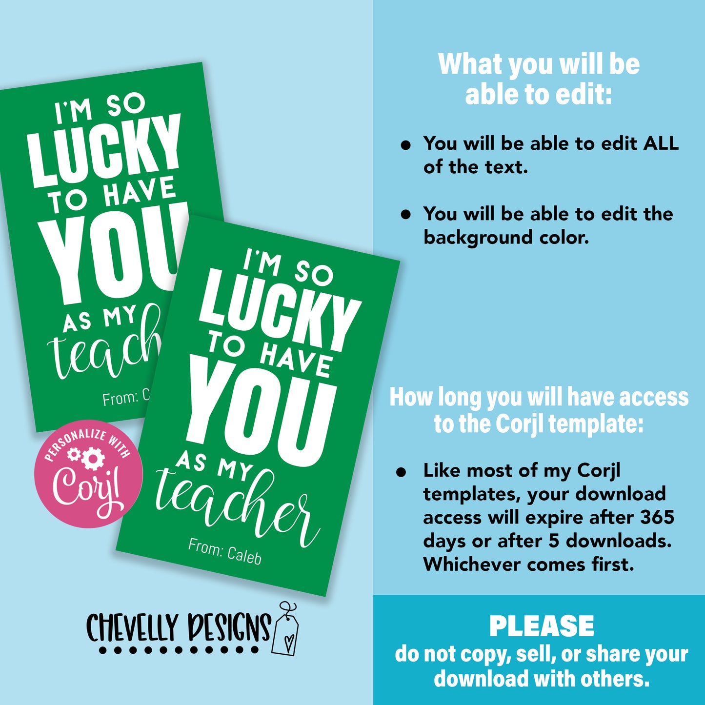 EDITABLE - I'm So Lucky To Have You As My Teacher - Printable St Patrick's Day Appreciation Gift Tags - Digital File