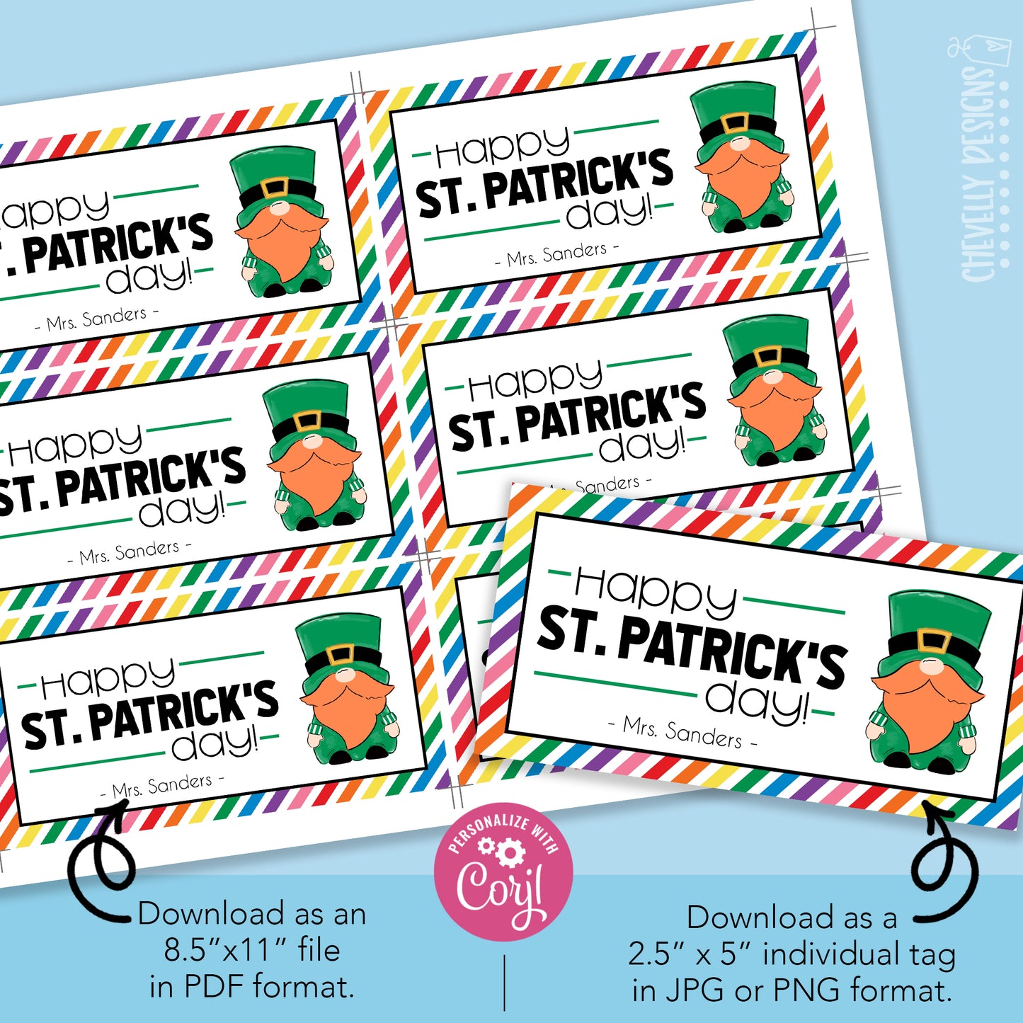 EDITABLE - Printable Leprechaun St Patrick's Day Gift Tags - Digital File